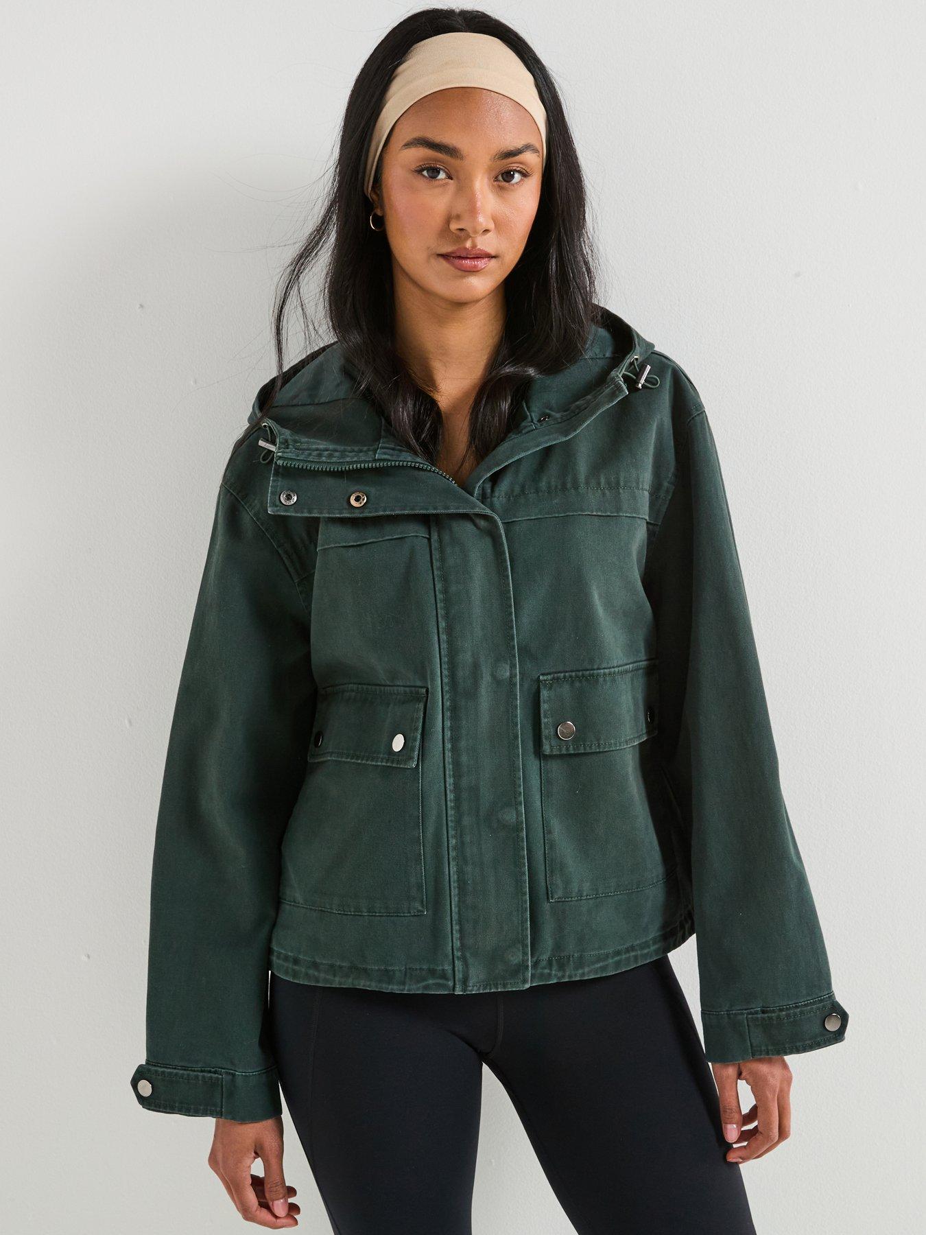 Image 1 of 6 of V by Very Washed Cotton Hooded Short Jacket - Khaki