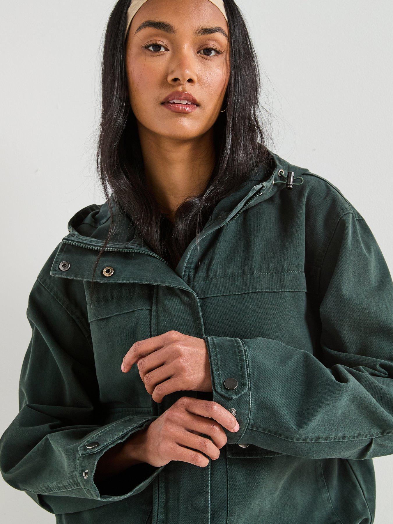 Image 4 of 6 of V by Very Washed Cotton Hooded Short Jacket - Khaki