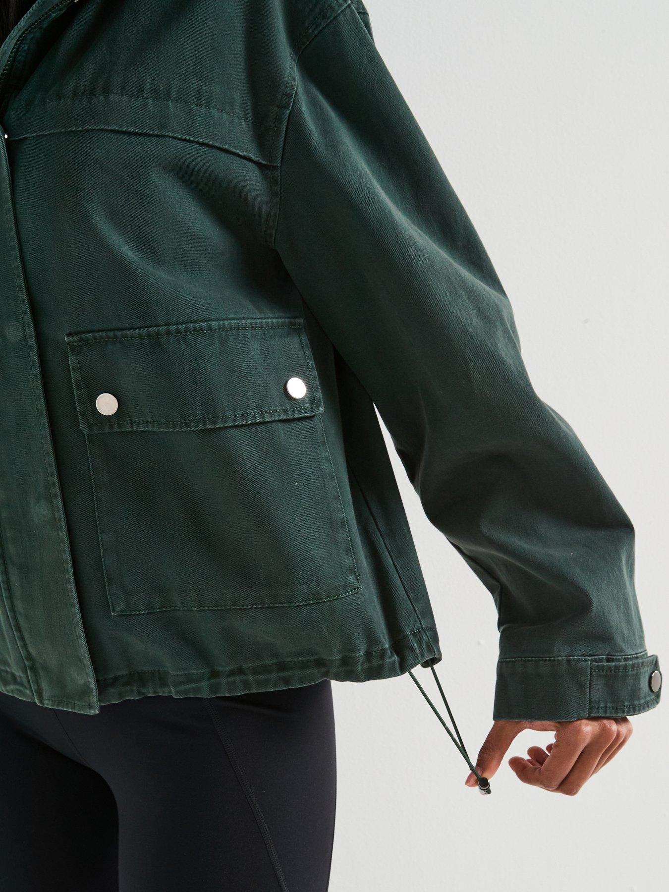 Image 5 of 6 of V by Very Washed Cotton Hooded Short Jacket - Khaki
