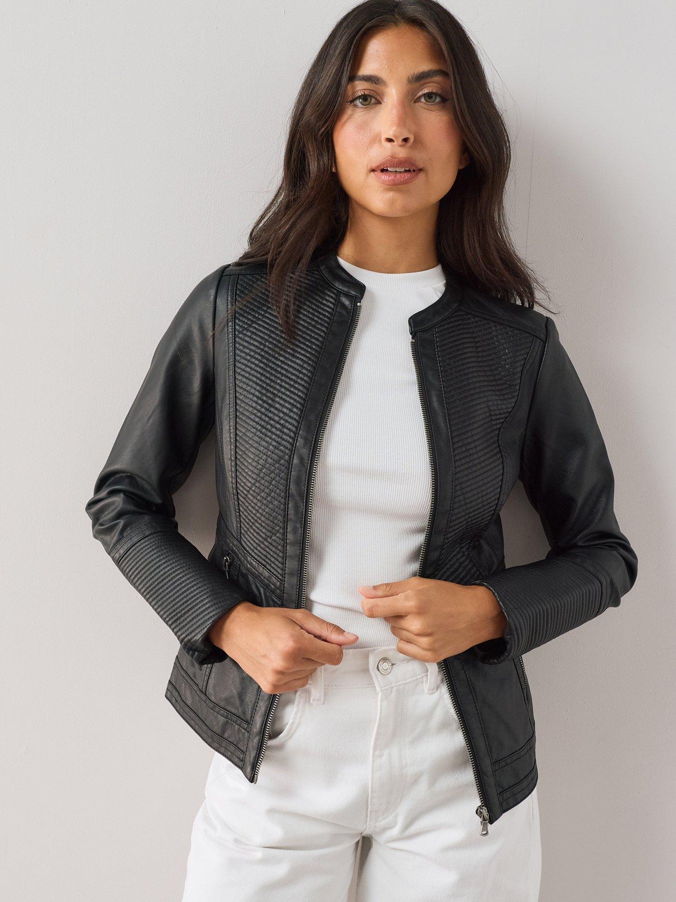 The Very Collection Faux Leather Collarless Stitch Jacket - Black