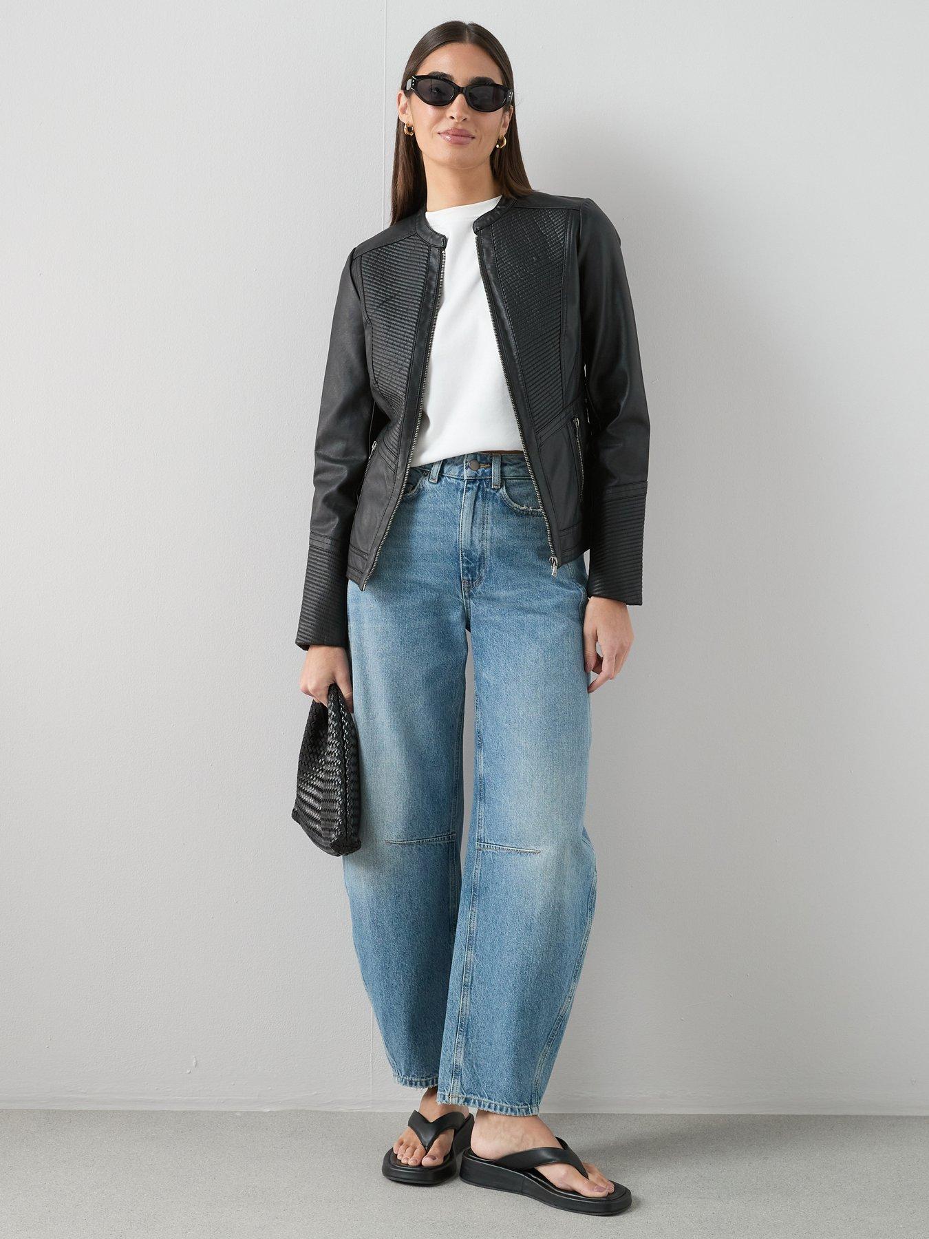 Image 3 of 7 of The Very Collection Faux Leather Collarless Stitch Jacket - Black