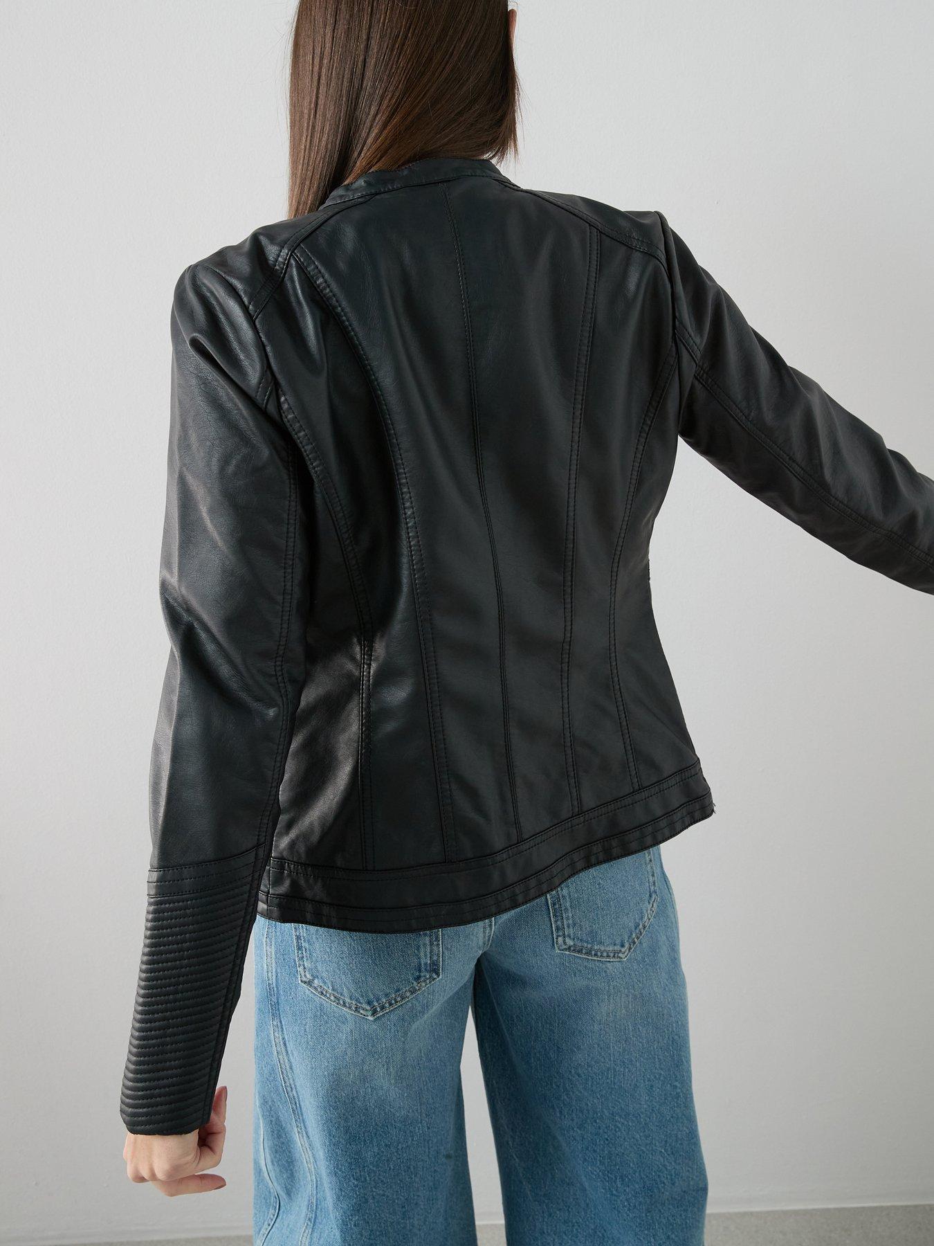 Image 6 of 7 of The Very Collection Faux Leather Collarless Stitch Jacket - Black