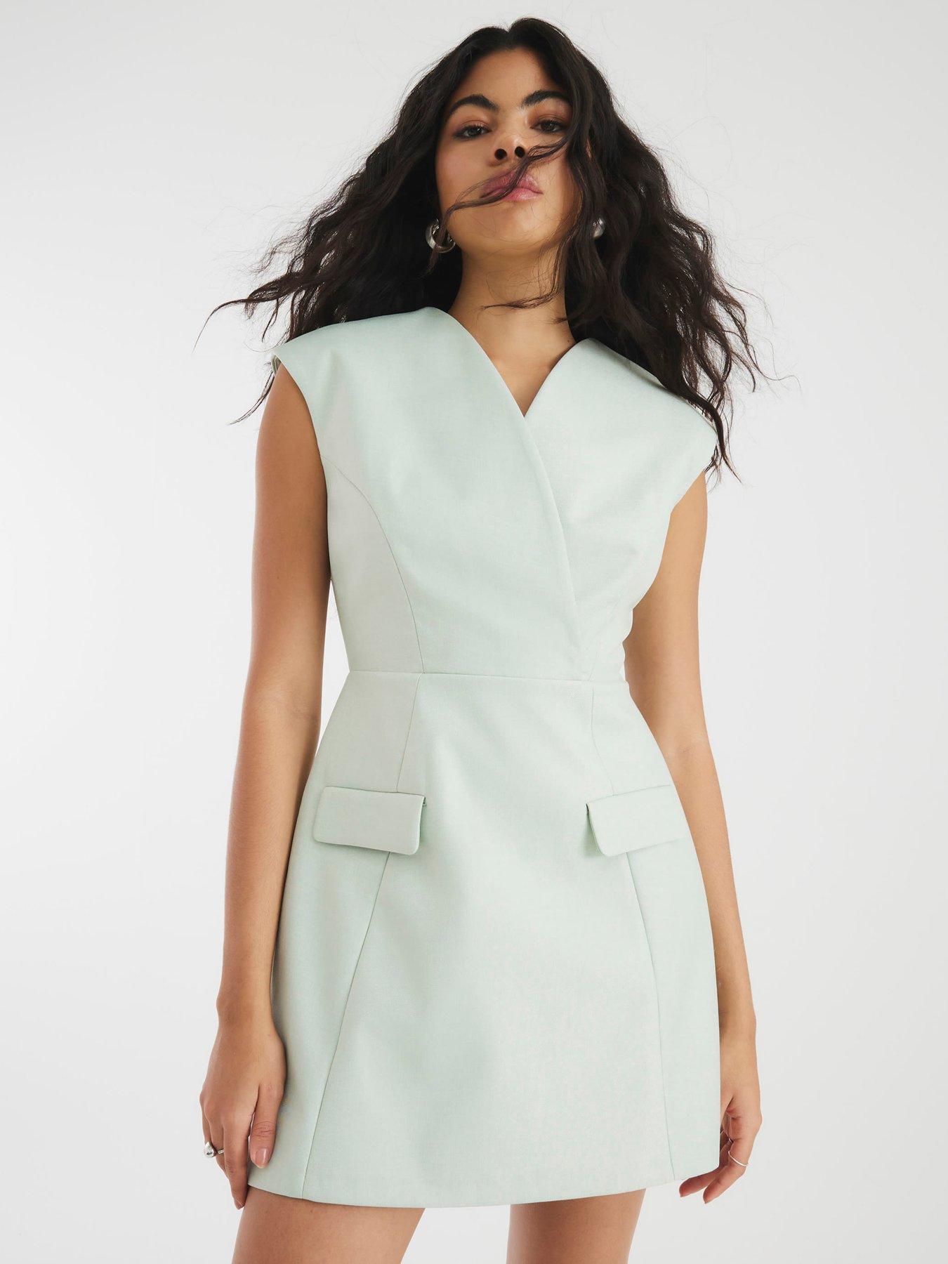 Image 1 of 4 of River Island Clean Front Bell Mini Dress - Green