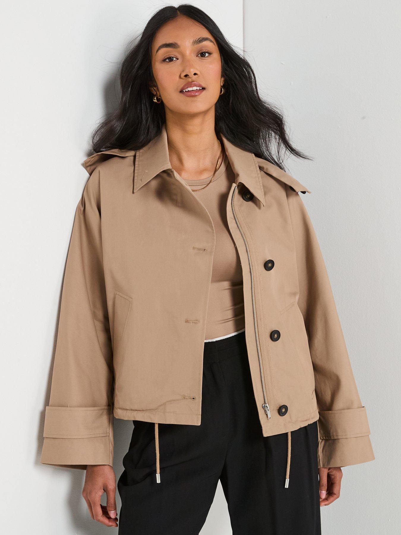 Image 1 of 6 of V by Very Short Hooded Trench - Beige