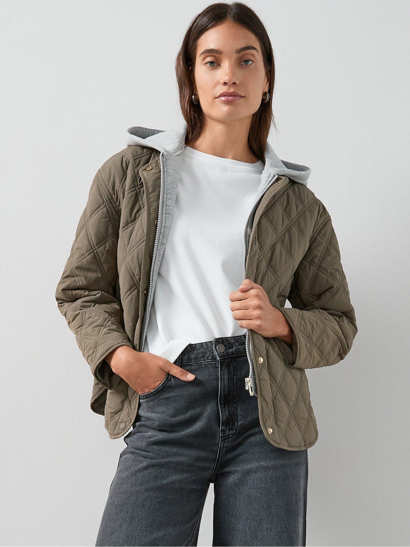The Very Collection Jersey Layer Quilted Jacket - Khaki  &  Grey