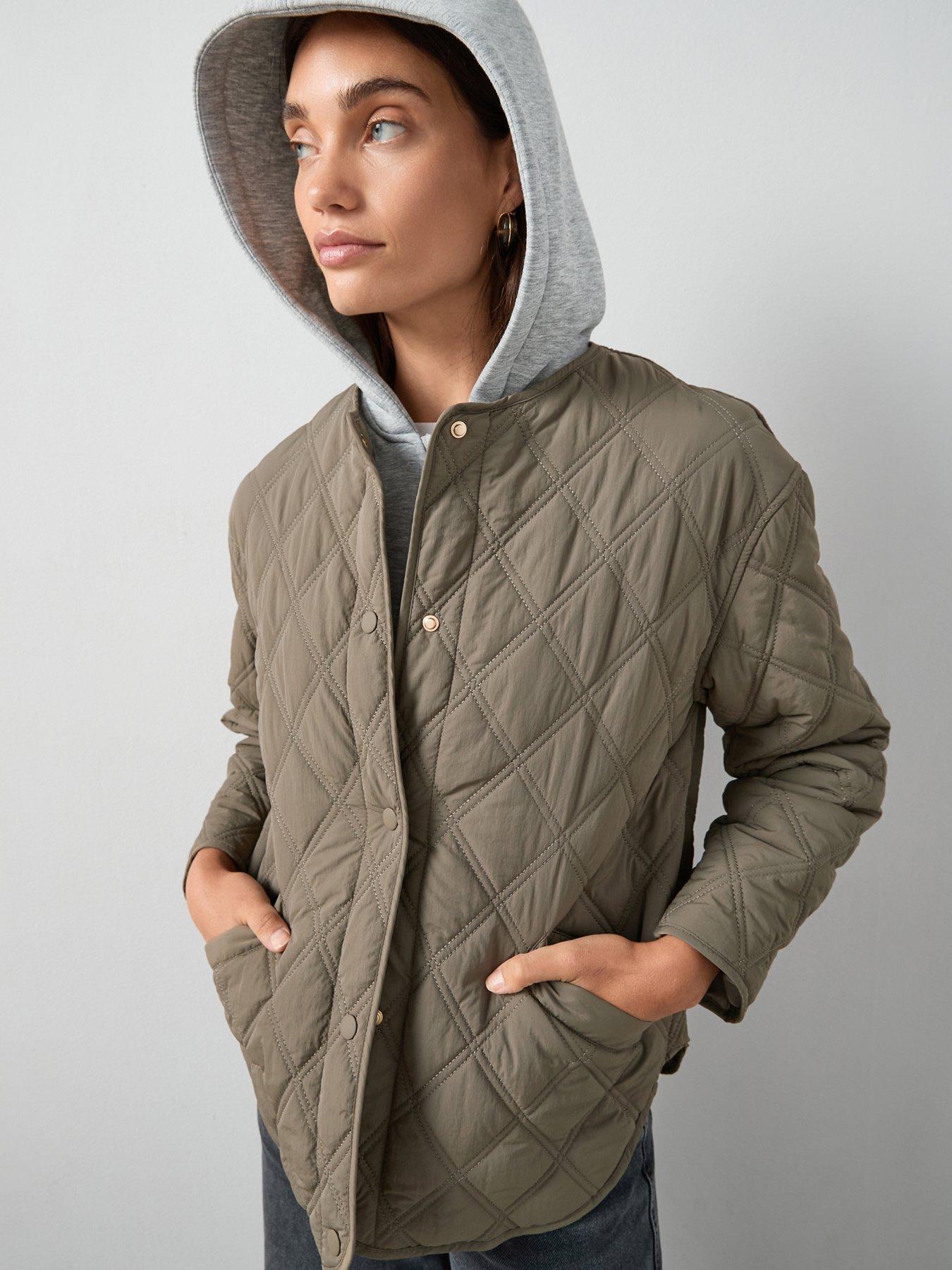 Image 3 of 6 of The Very Collection Jersey Layer Quilted Jacket - Khaki &amp; Grey