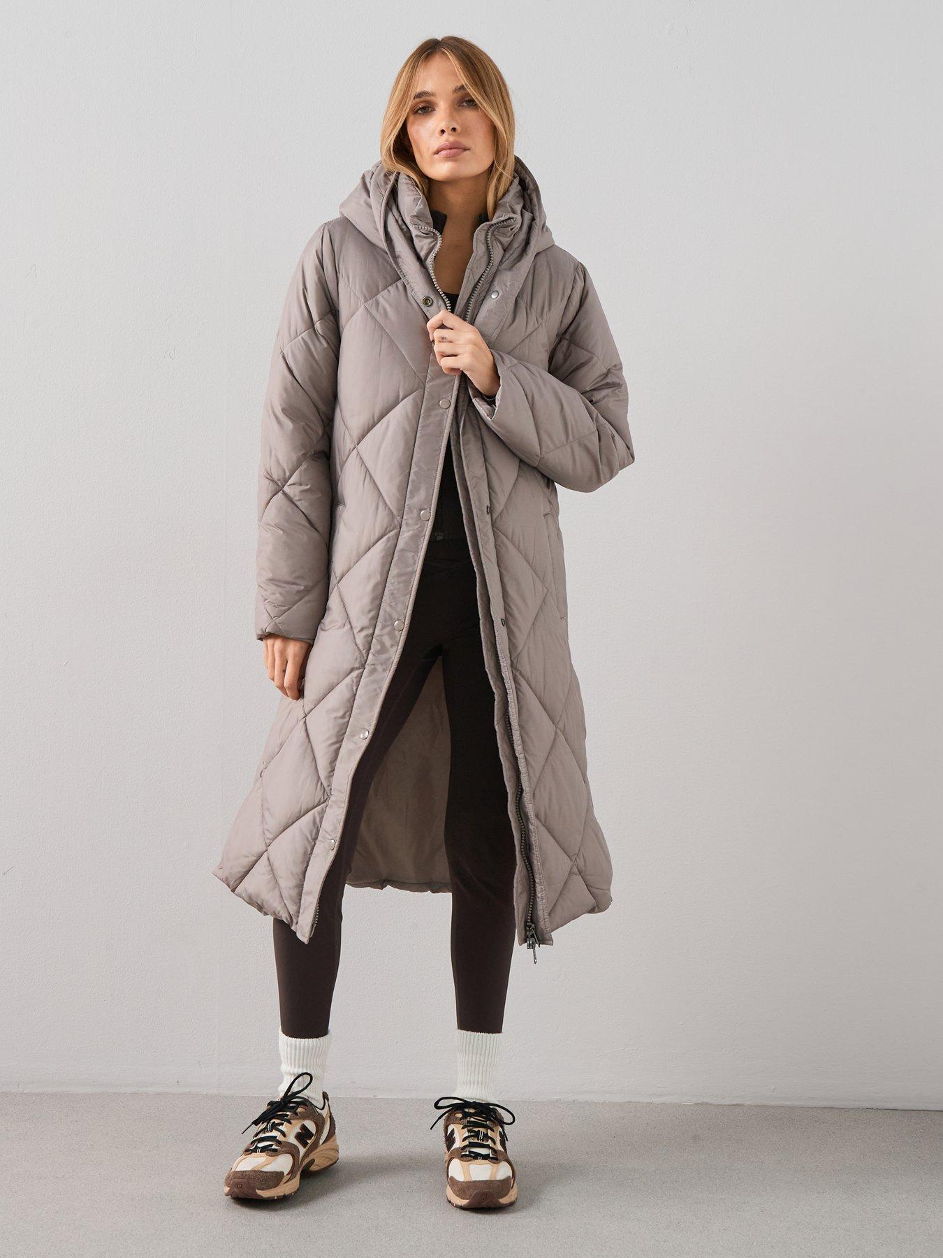 The Very Collection Diamond Quilt Double Placket Longline Sorona Padded Coat - Beige