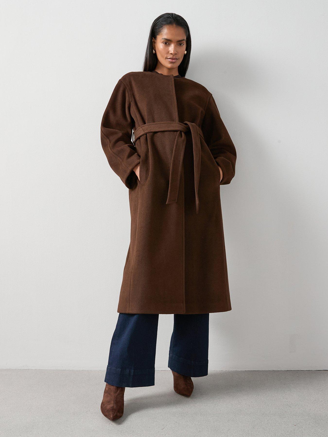 The Very Collection Collarless Wrap Coat - Brown
