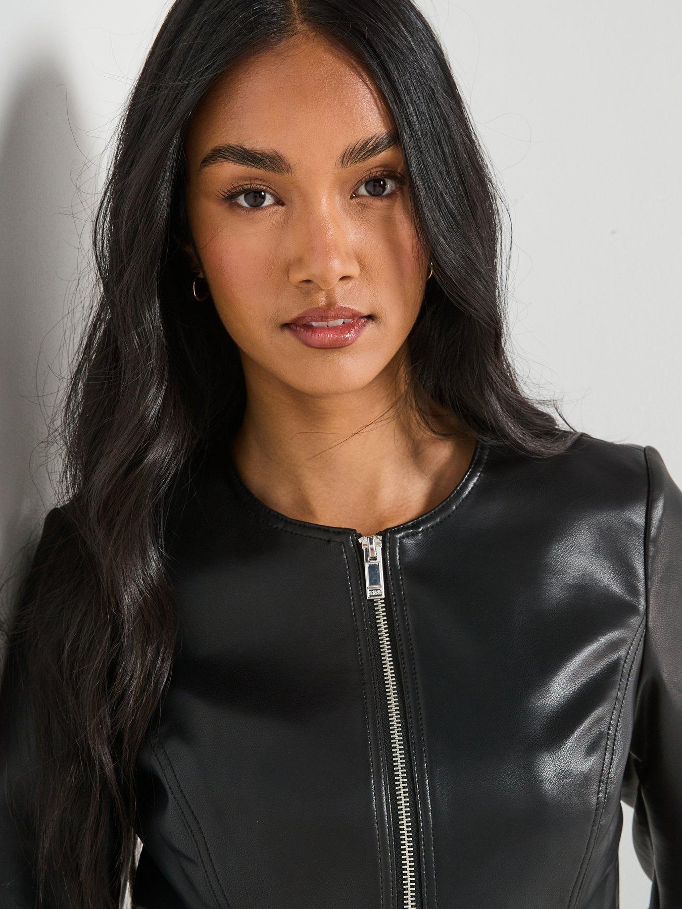 Image 5 of 6 of V by Very PU Peplum Jacket - Black