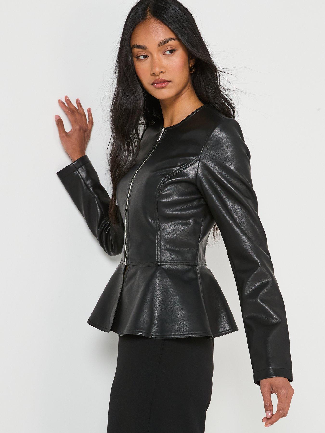 Image 6 of 6 of V by Very PU Peplum Jacket - Black