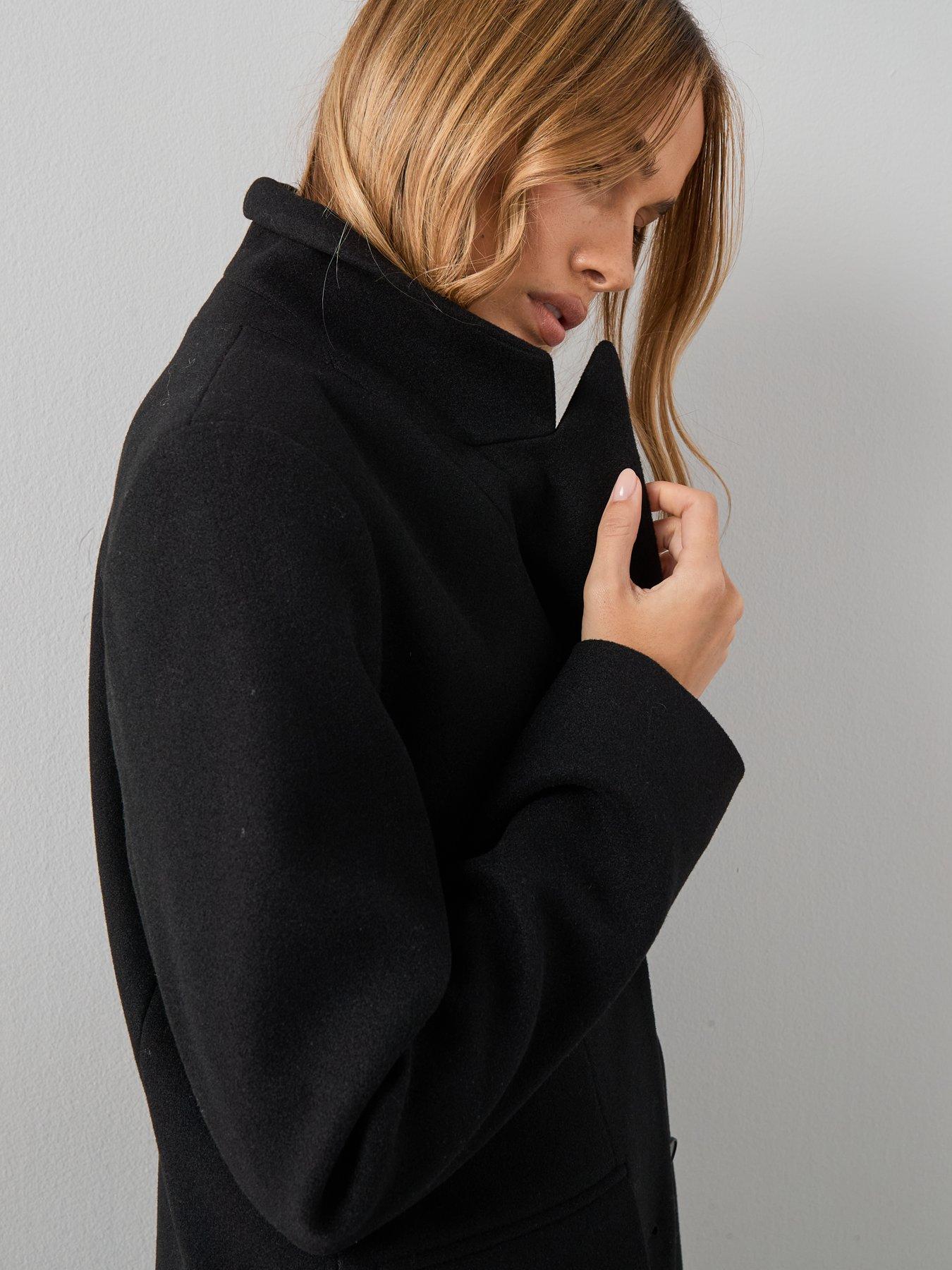 Image 6 of 7 of The Very Collection Faux Wool Single Breasted Coat - Black