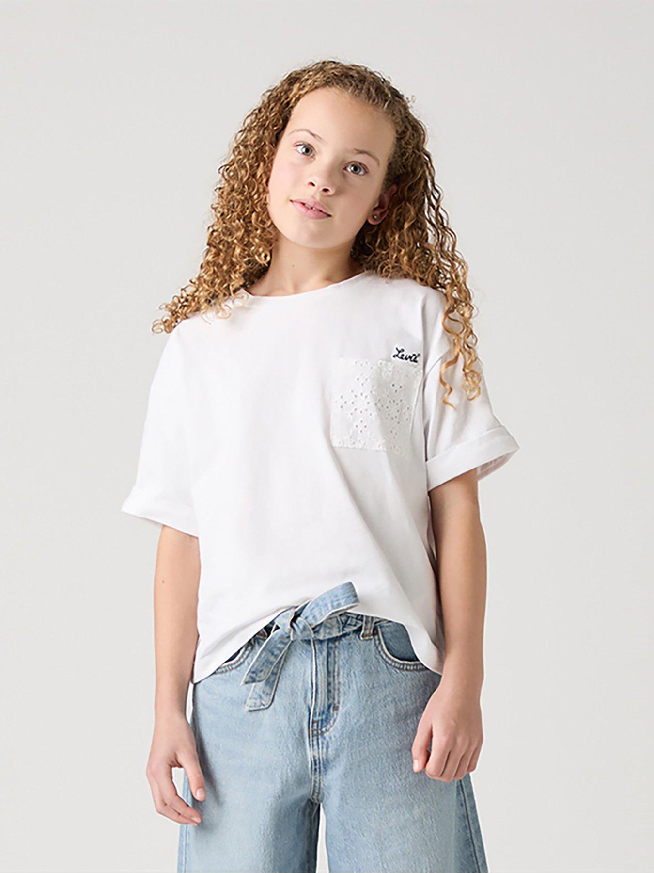 Image 2 of 5 of Levi's Girls Roll Cuff Short Sleeve T-Shirt - White