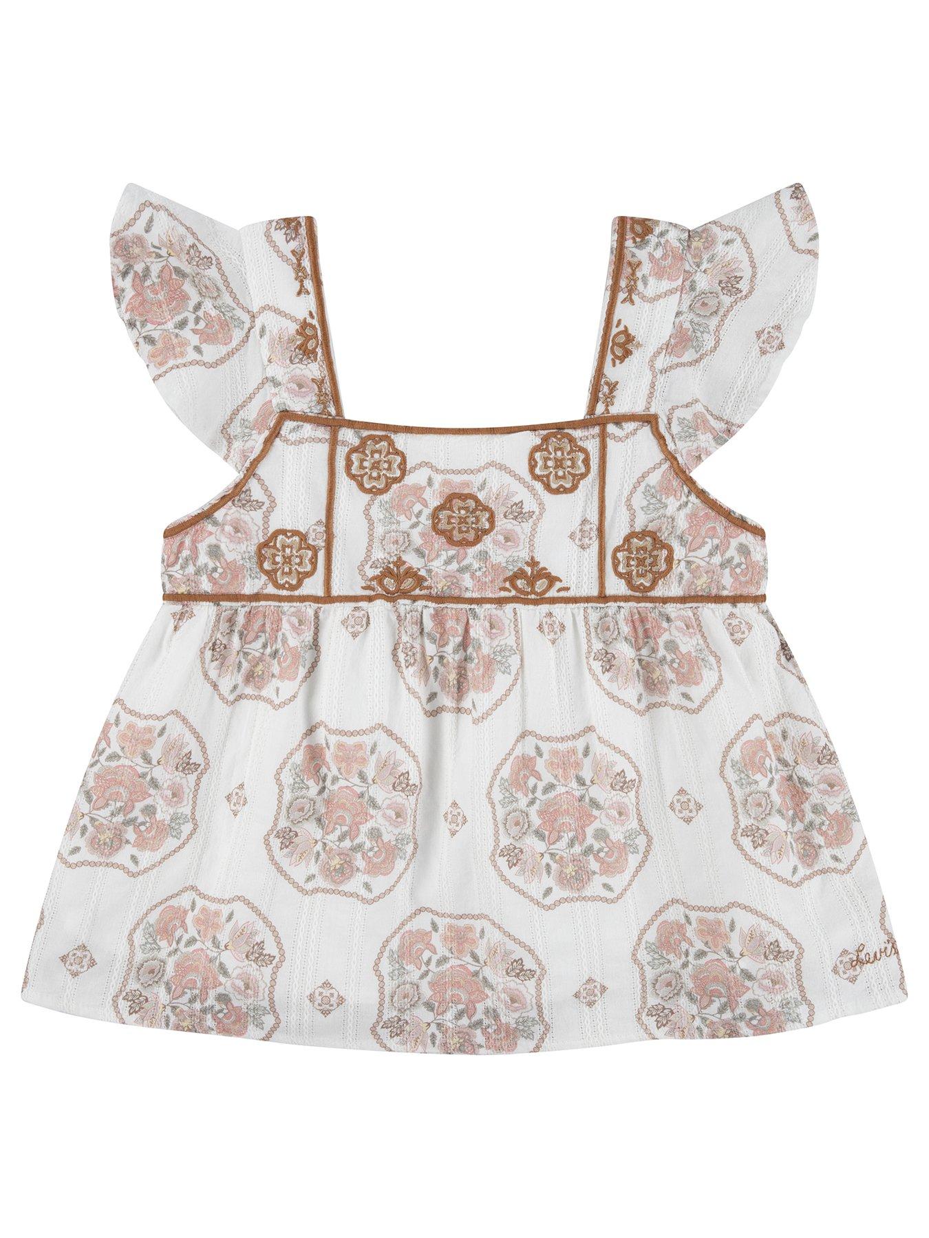 undefined Girls Print Flutter Sleeve Top - Cream