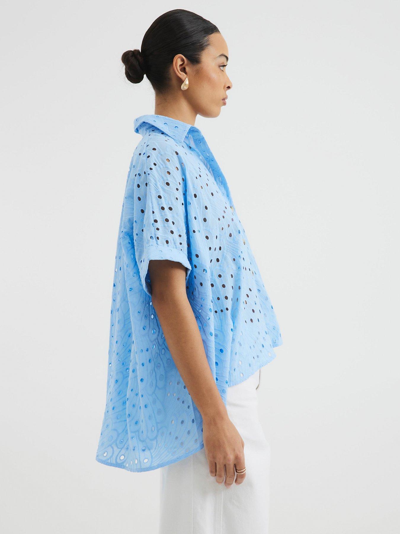 Image 2 of 4 of River Island Broderie Shirt - Light Blue