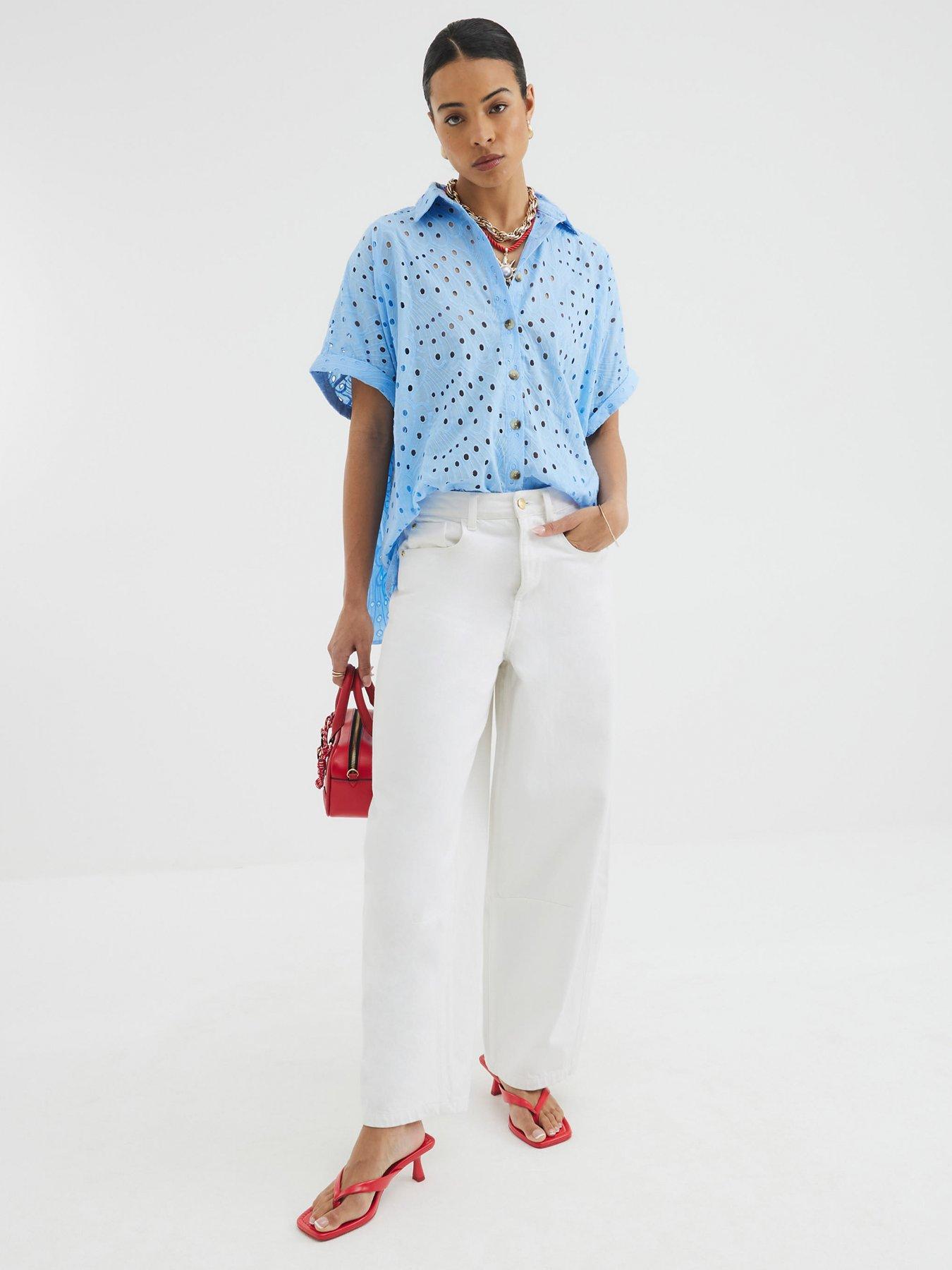 Image 3 of 4 of River Island Broderie Shirt - Light Blue