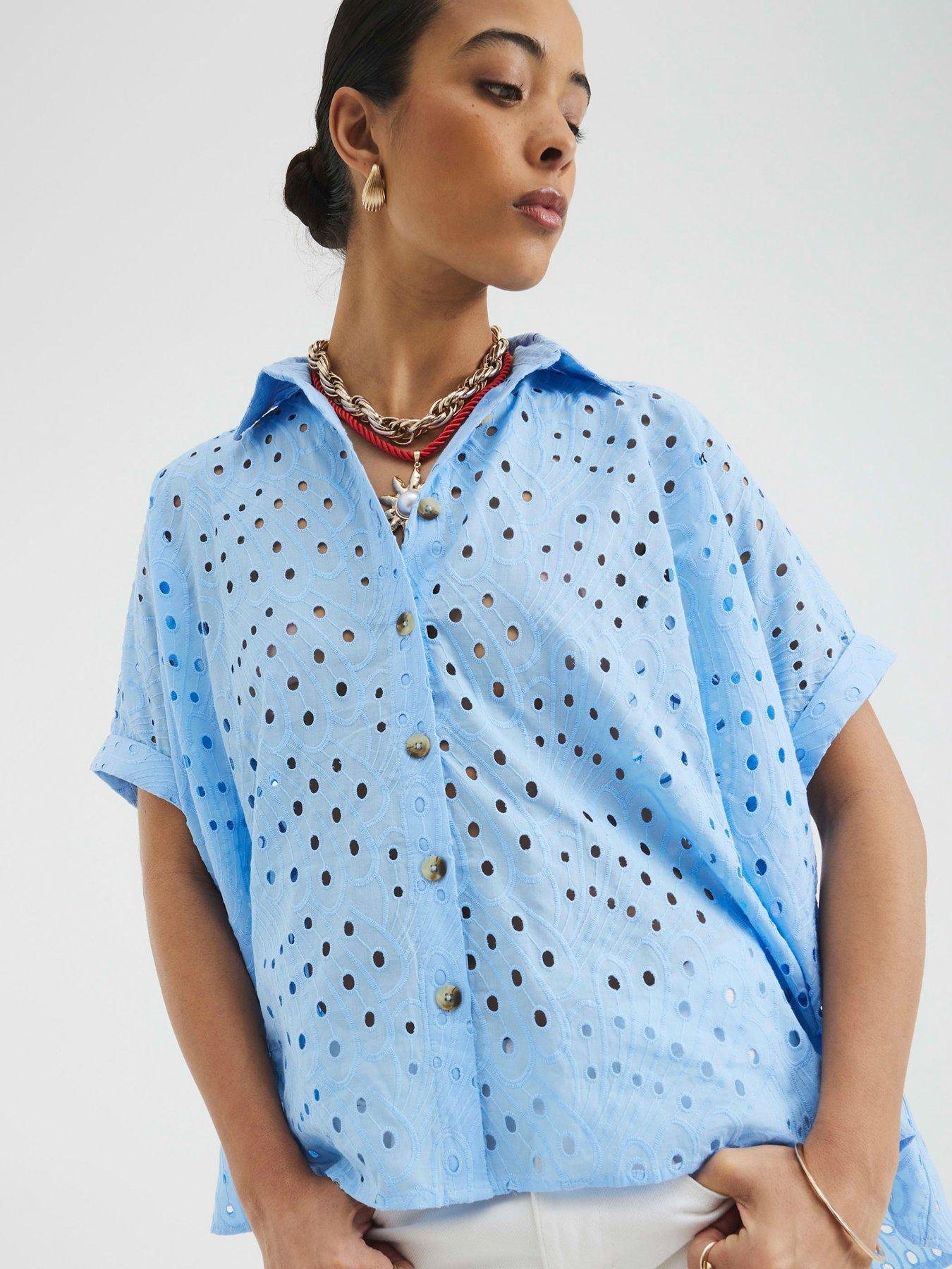 Image 4 of 4 of River Island Broderie Shirt - Light Blue