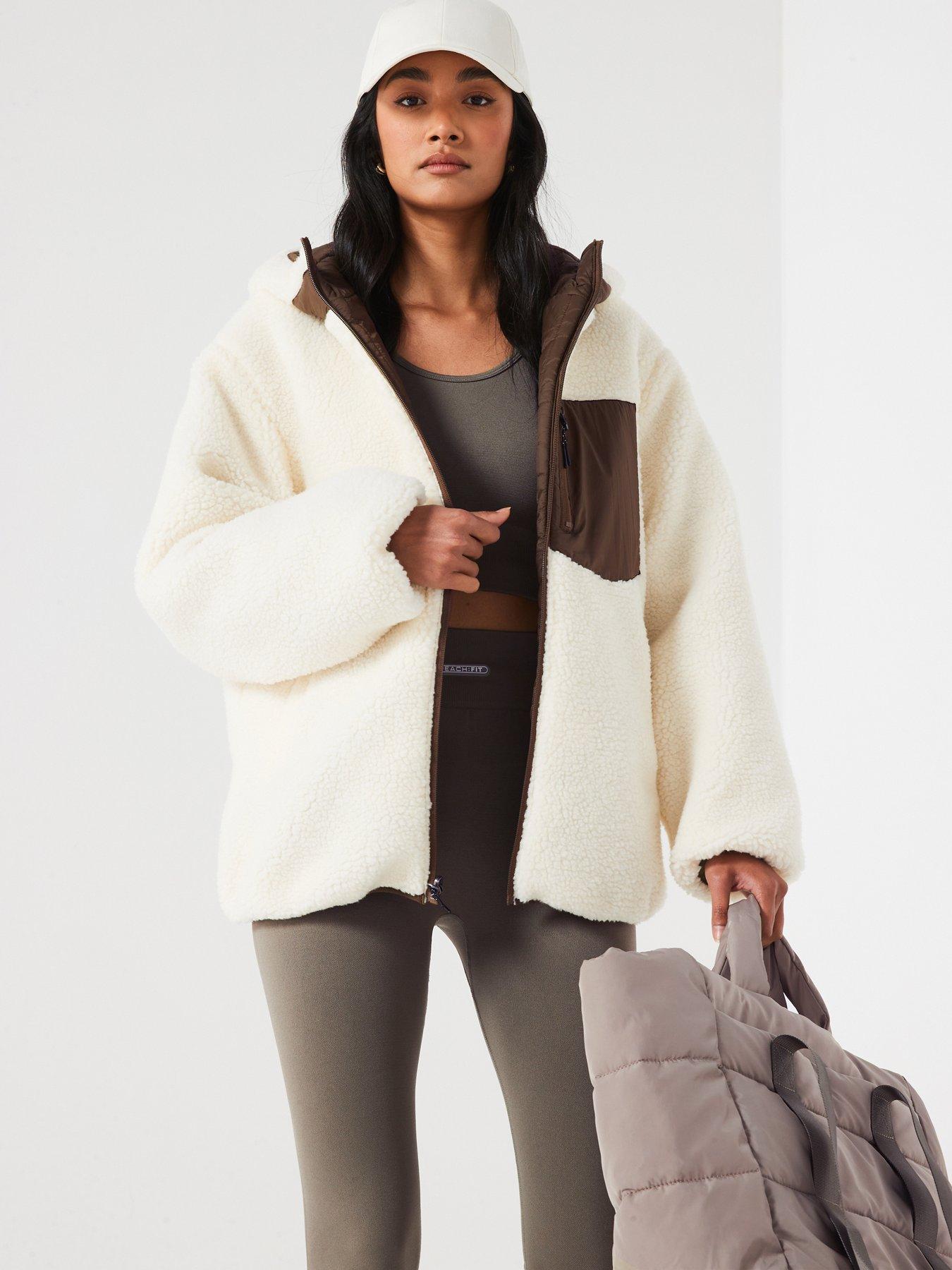 Image 1 of 6 of The Very Collection Reversible Borg Quilted Jacket- Chocolate &amp; Beige