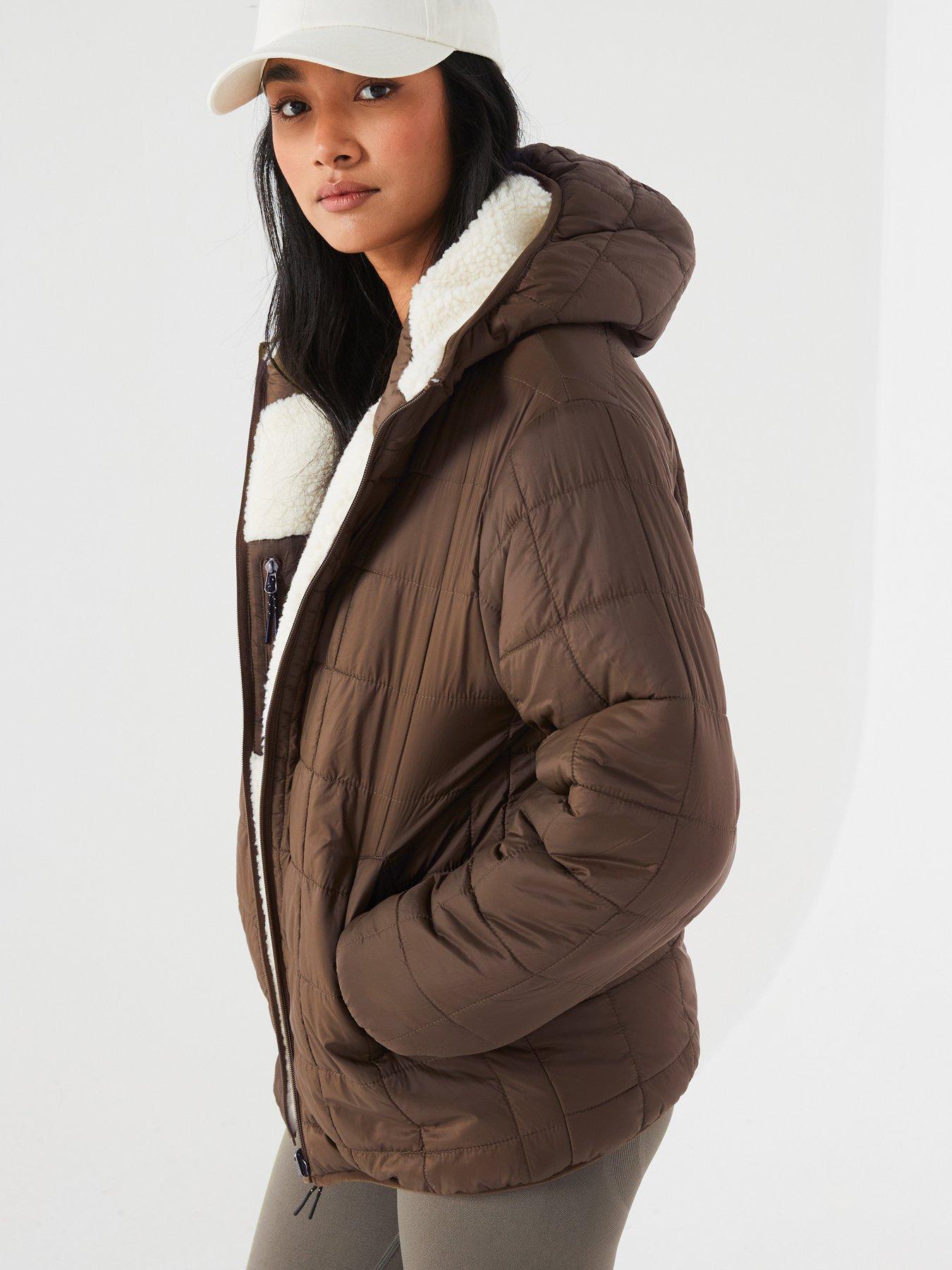 Image 4 of 6 of The Very Collection Reversible Borg Quilted Jacket- Chocolate &amp; Beige