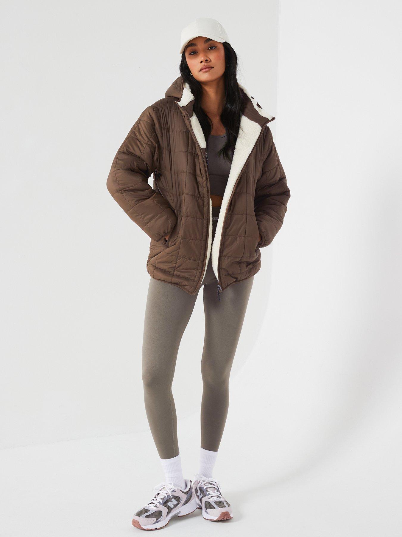 Image 5 of 6 of The Very Collection Reversible Borg Quilted Jacket- Chocolate &amp; Beige