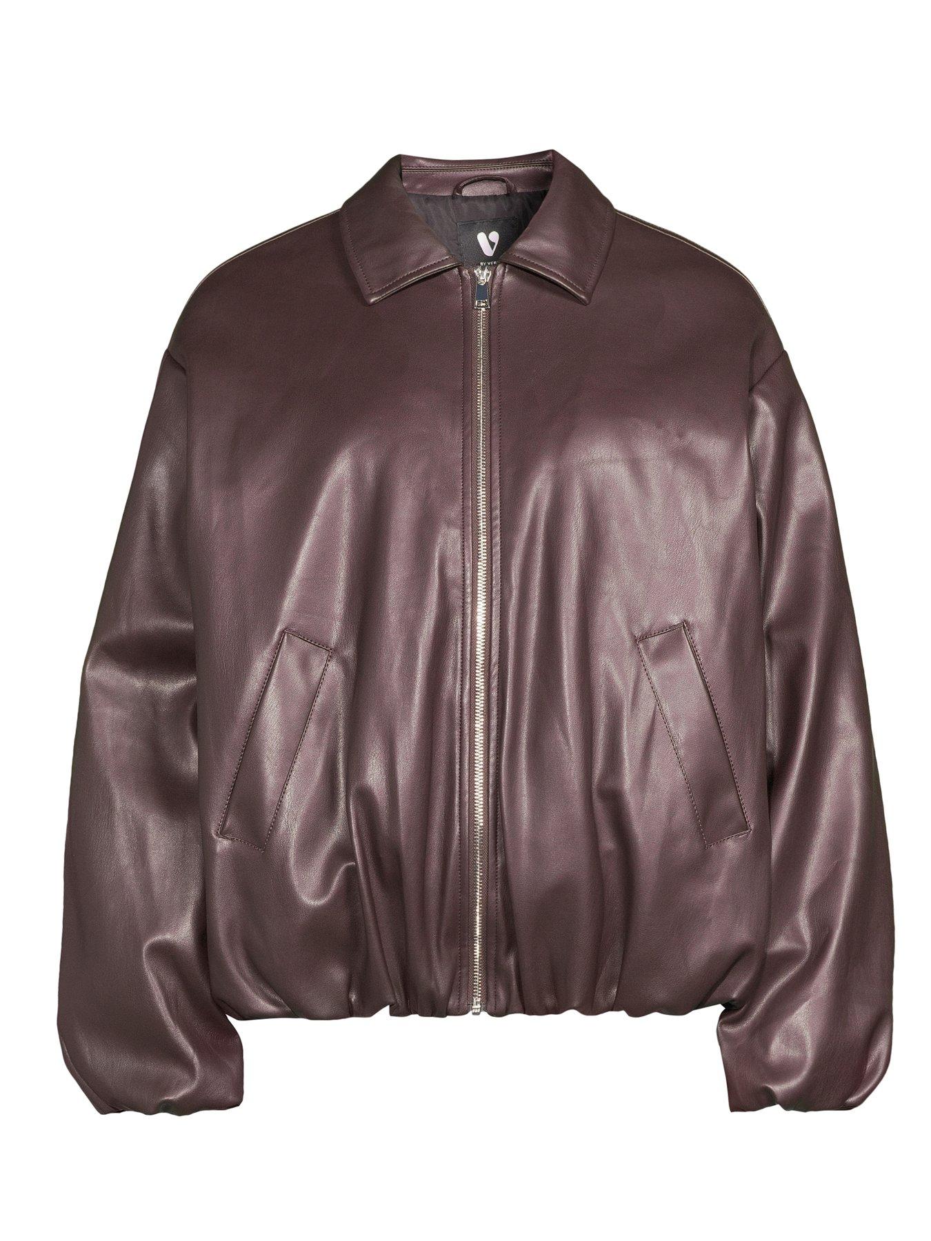 The Very Collection Faux Leather Balloon Hem Jacket - Dark Red