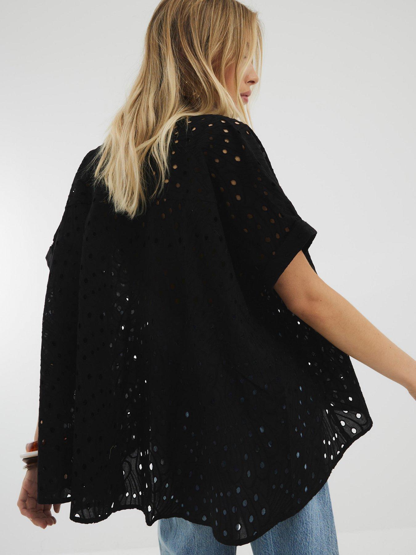 Image 2 of 4 of River Island Broderie Shirt - Black