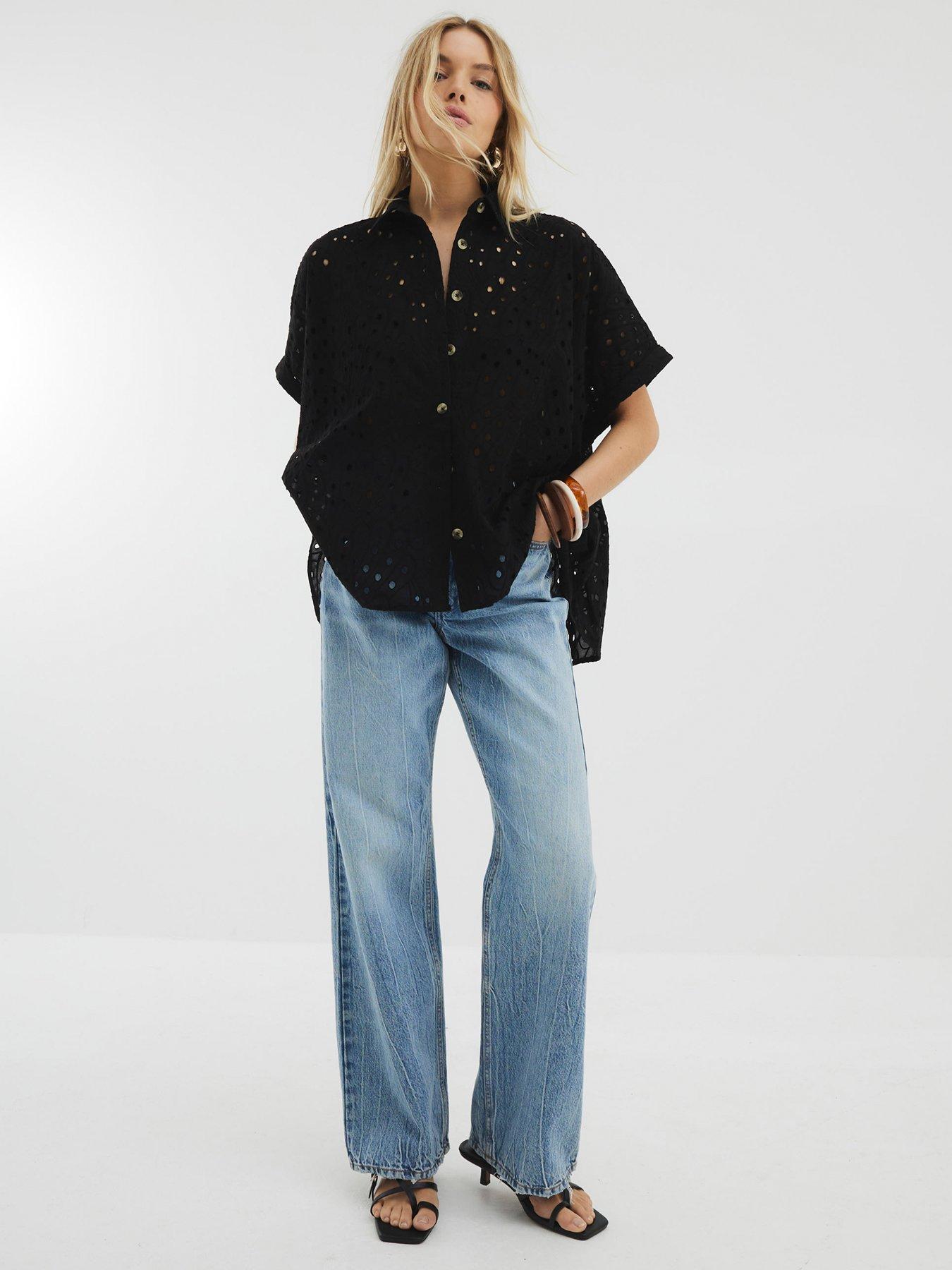 Image 3 of 4 of River Island Broderie Shirt - Black