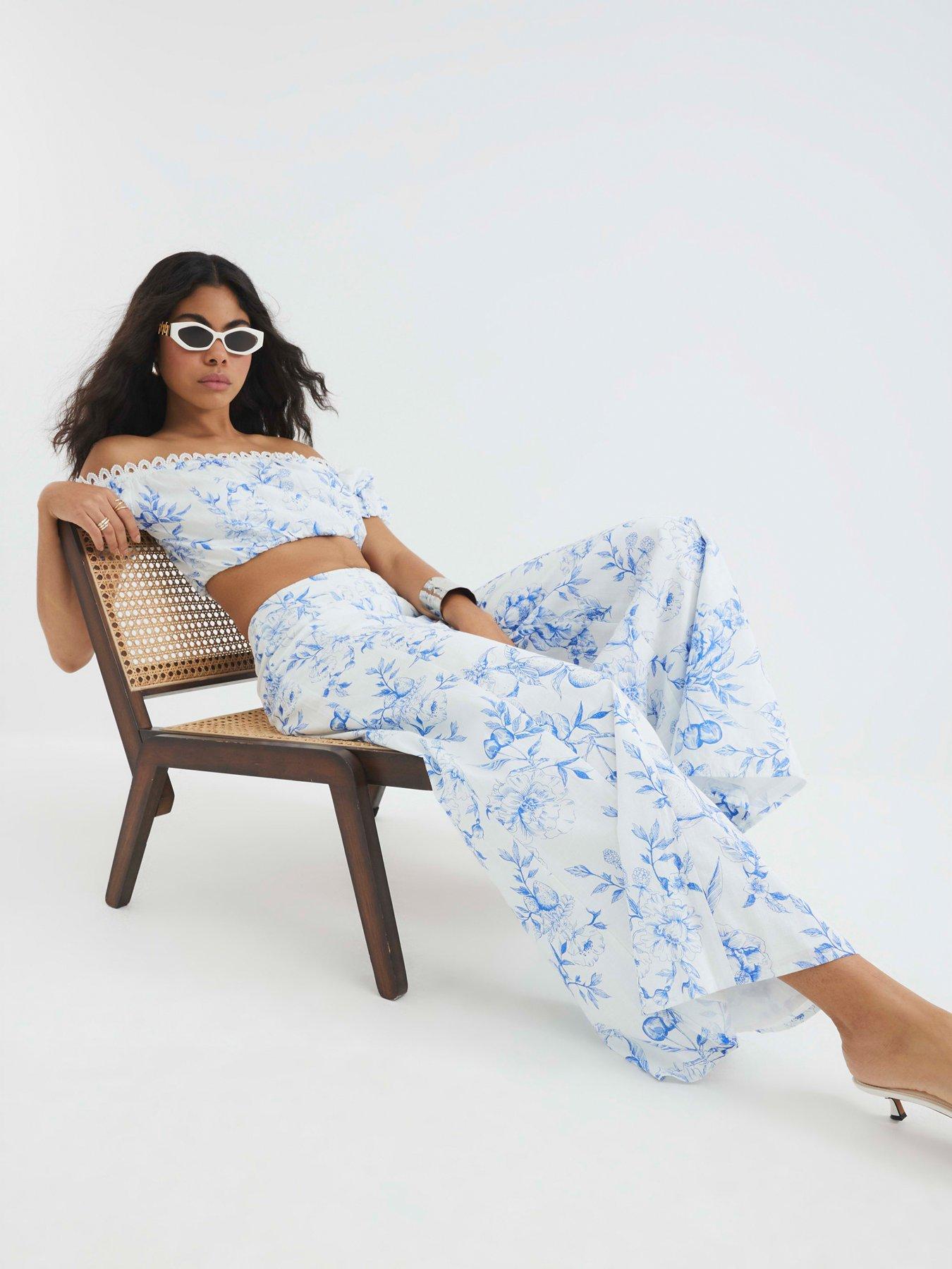 Image of River Island Floral Wide Leg Trouser - Blue