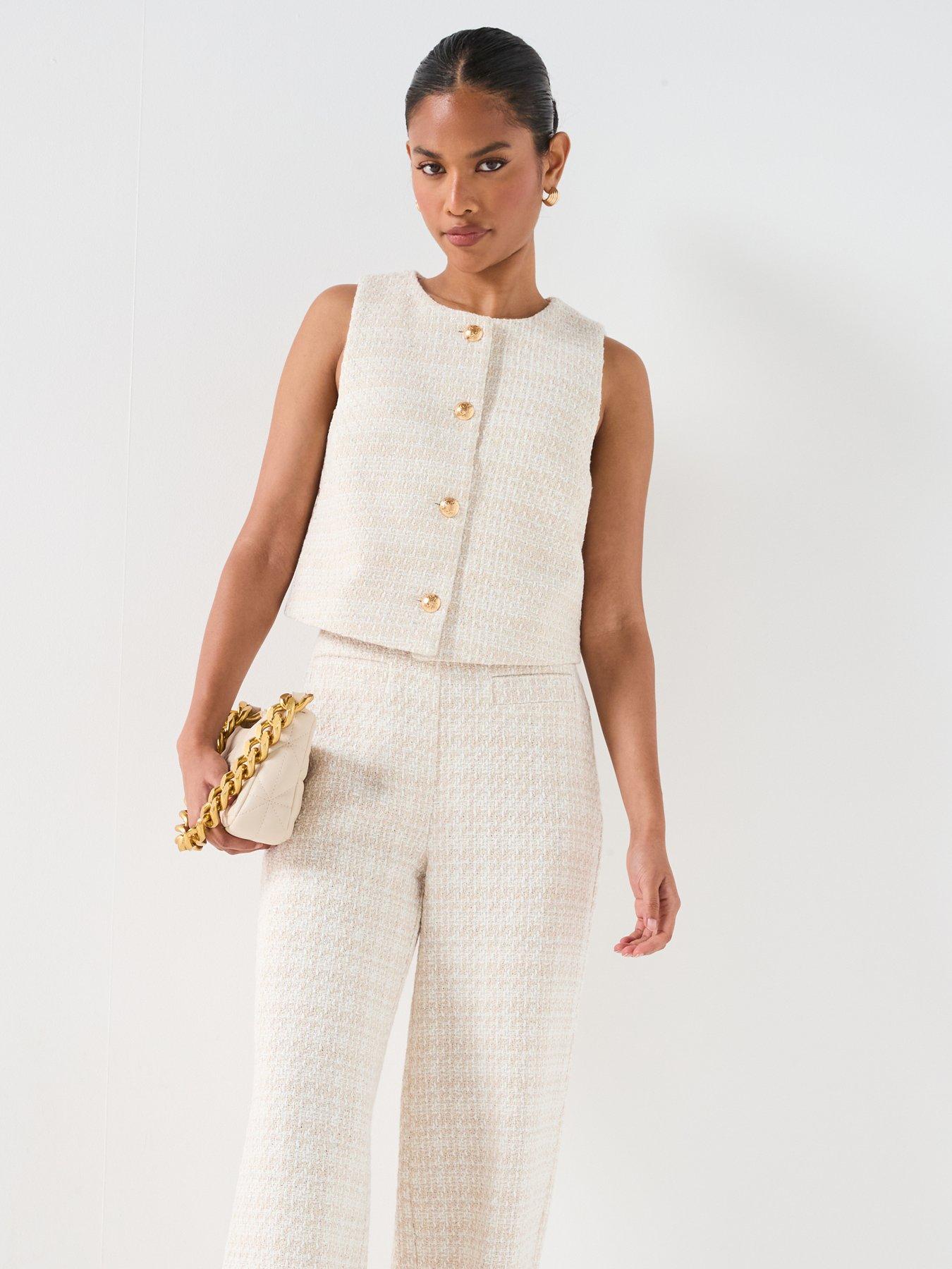 V by Very Boucle Round Neck Waistcoat - Beige