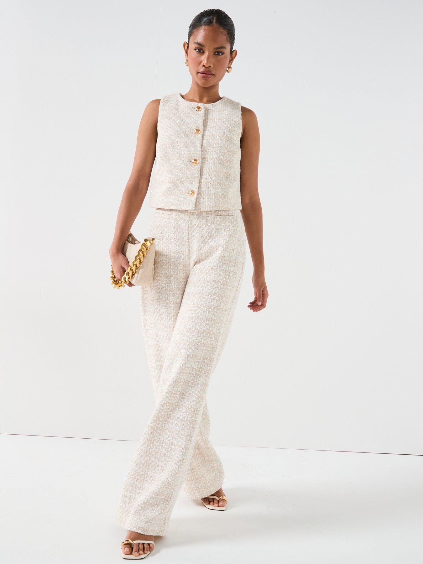 Image 1 of 6 of V by Very Boucle Straight Leg Trouser - Beige