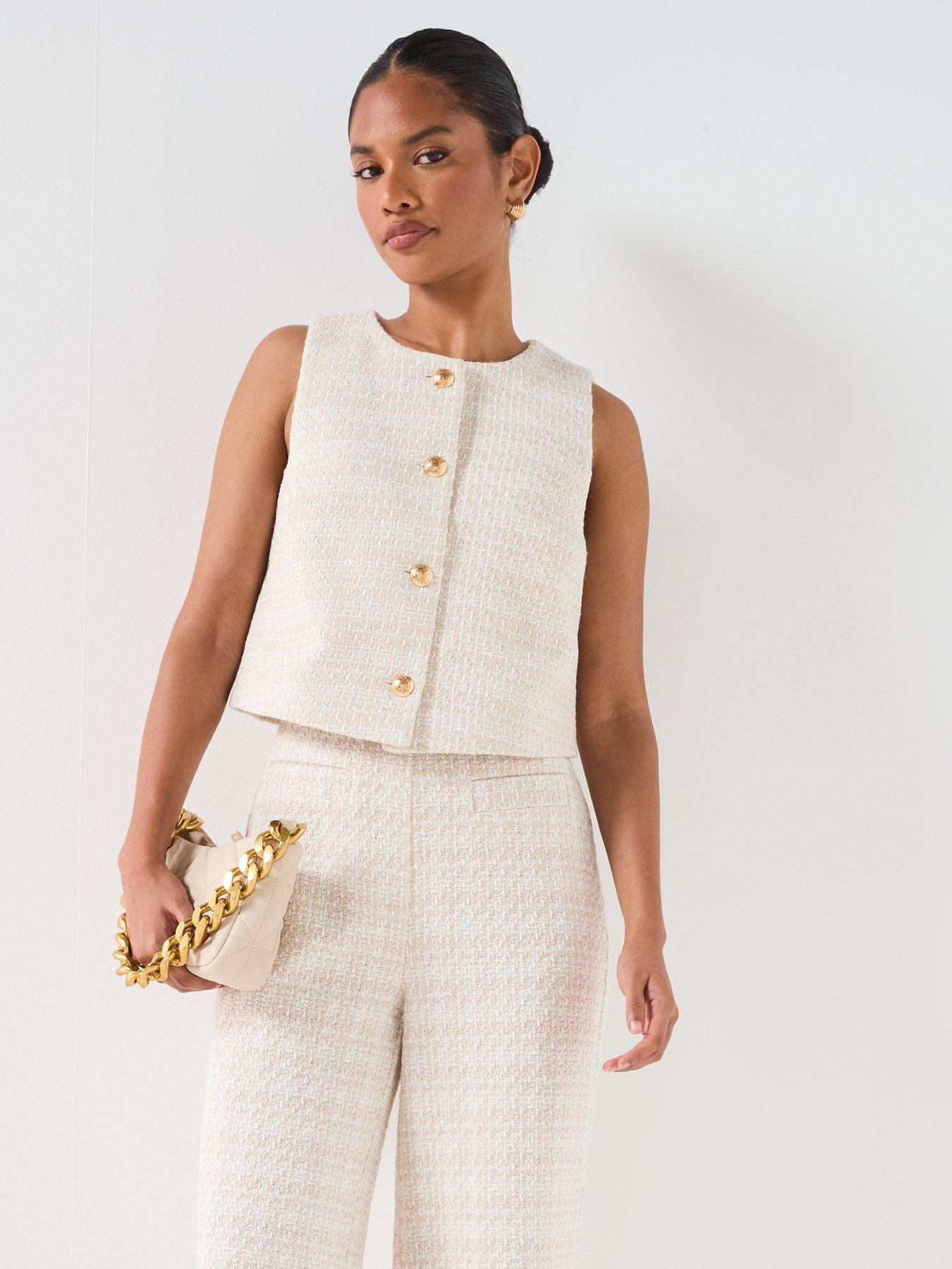 Image 4 of 6 of V by Very Boucle Straight Leg Trouser - Beige