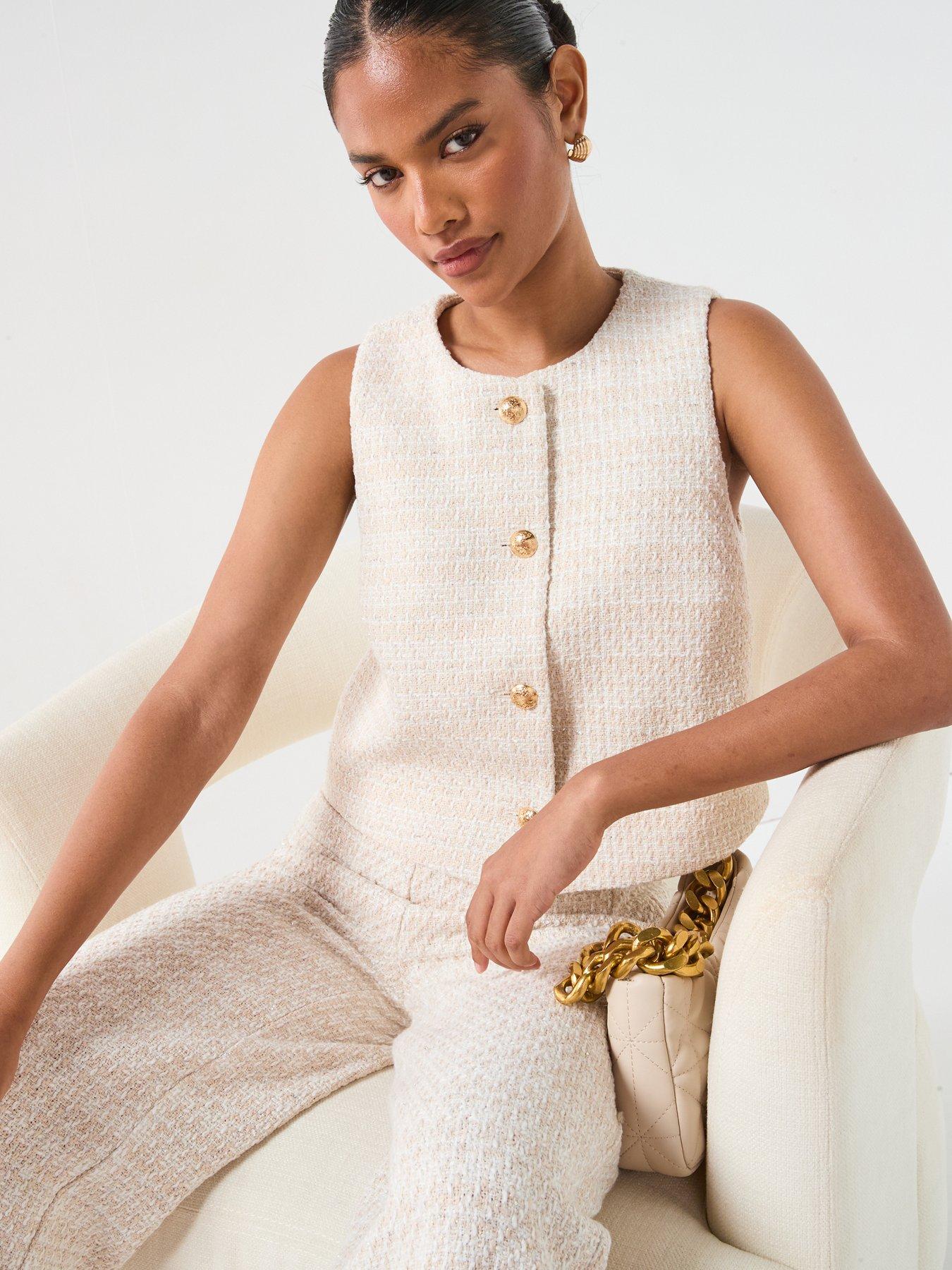 Image 5 of 6 of V by Very Boucle Straight Leg Trouser - Beige