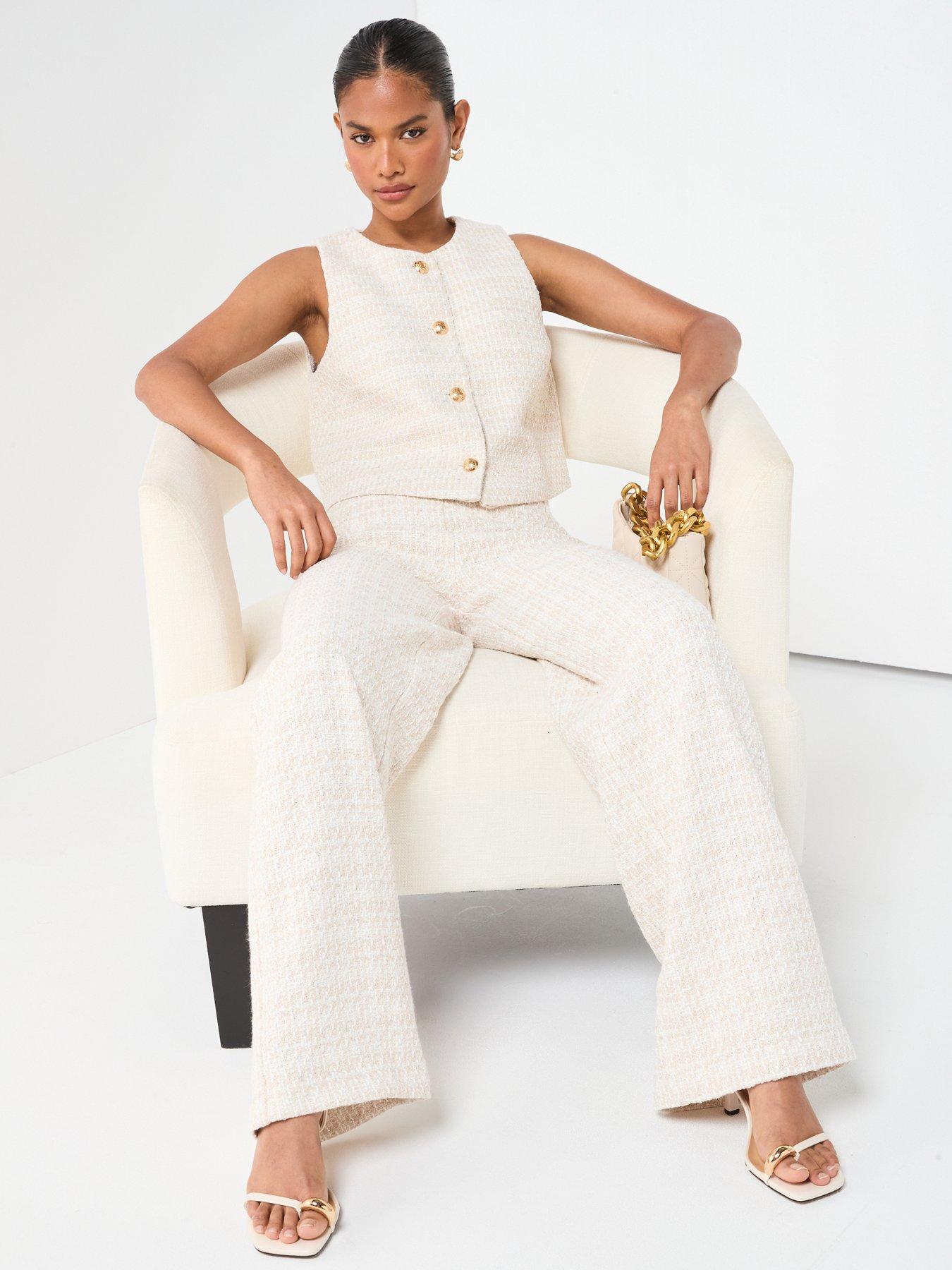 Image 6 of 6 of V by Very Boucle Straight Leg Trouser - Beige
