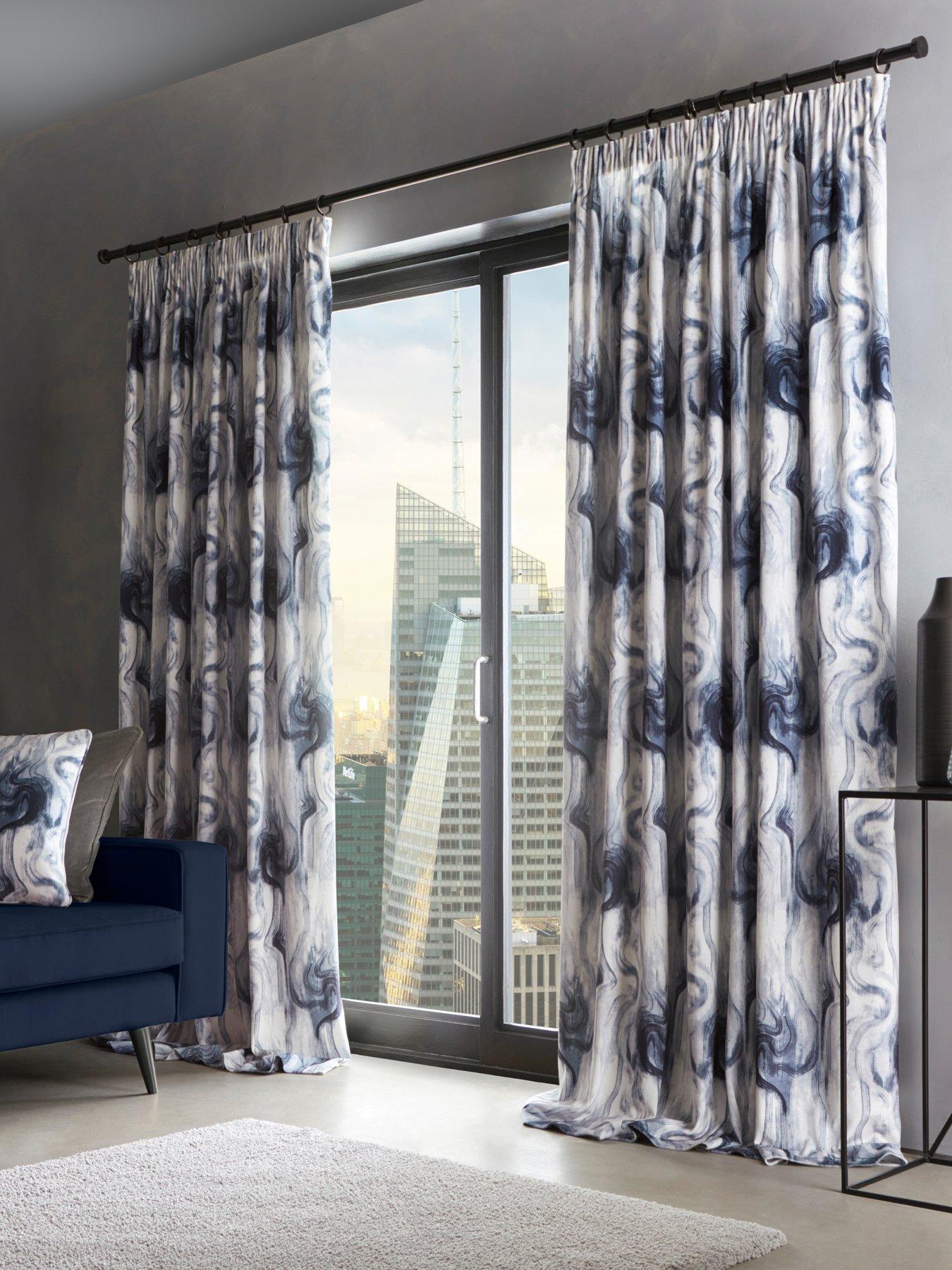 undefined Tessuto Smoke and Midnight Pencil Pleat Curtains