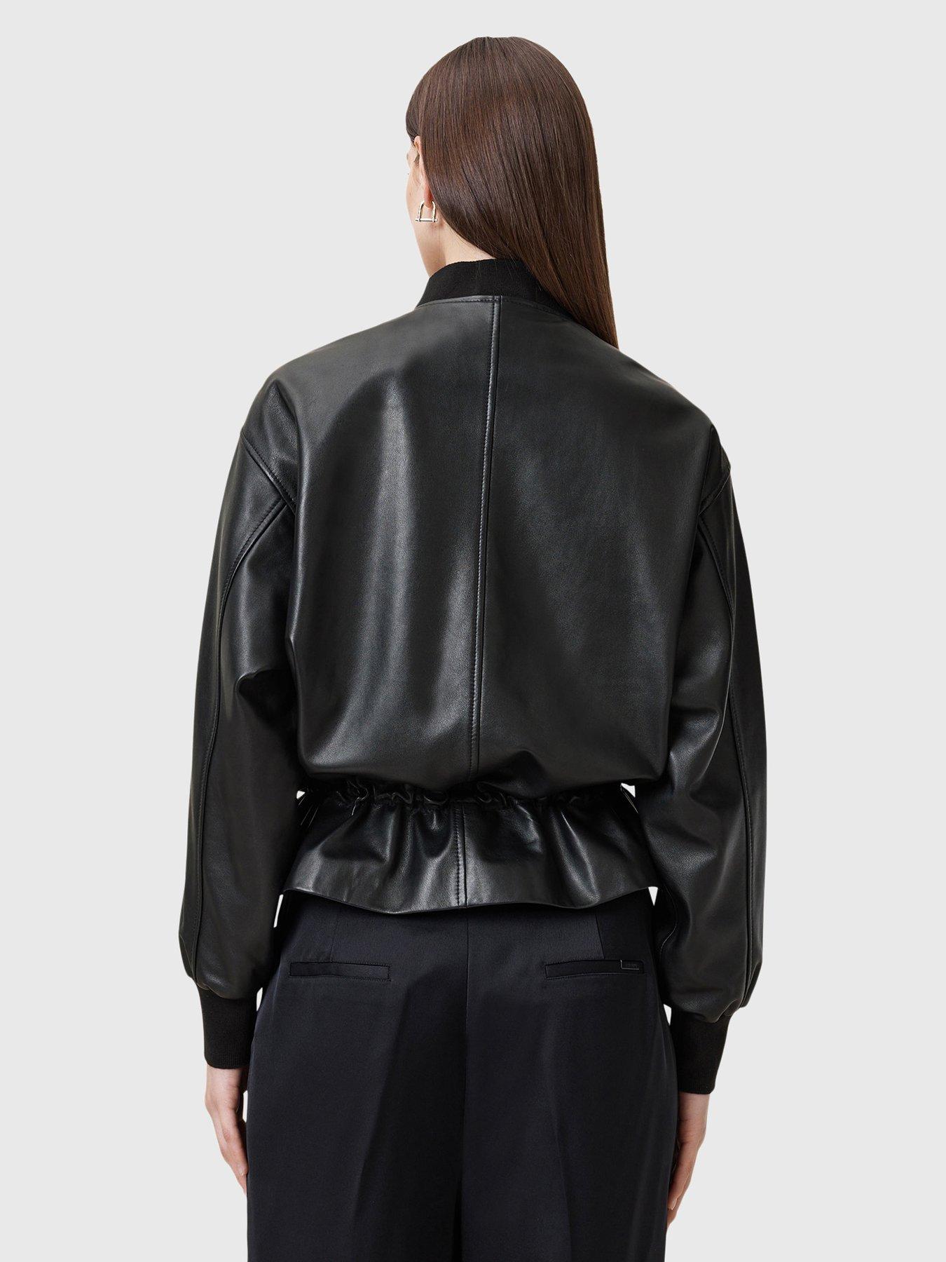 Image 2 of 6 of AllSaints Sofi Drawstring Leather Bomber Jacket - Black