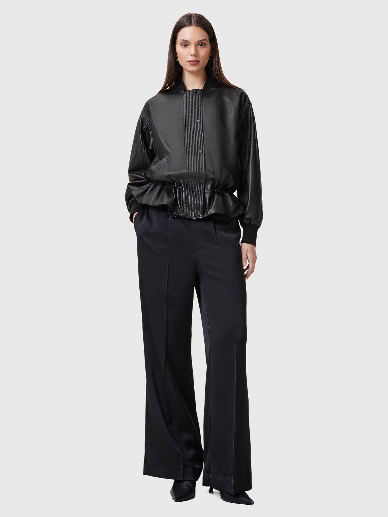 Image 3 of 6 of AllSaints Sofi Drawstring Leather Bomber Jacket - Black
