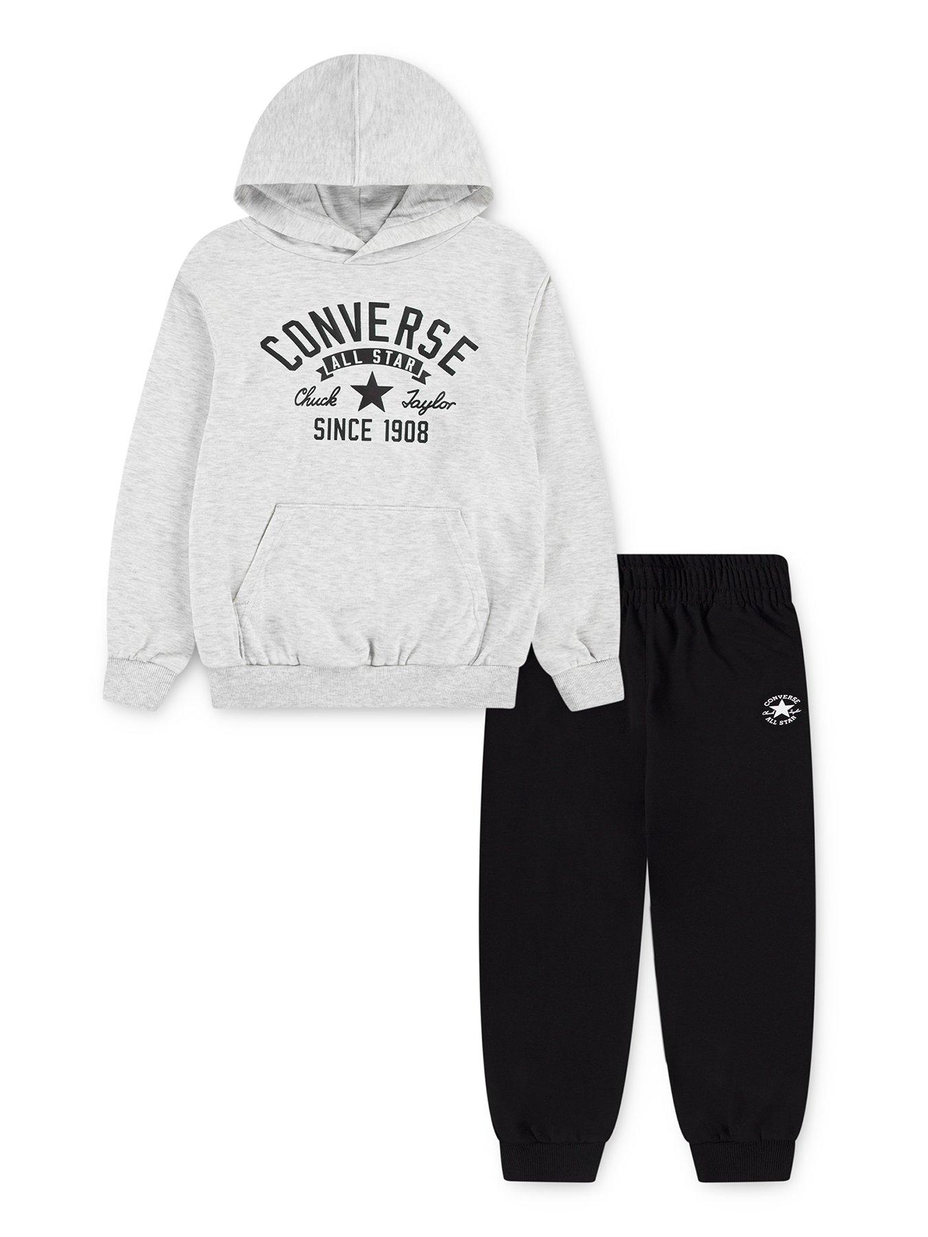 Image of Converse Junior Boys Retro Remix Hoodie And Jogger Set - Black/grey