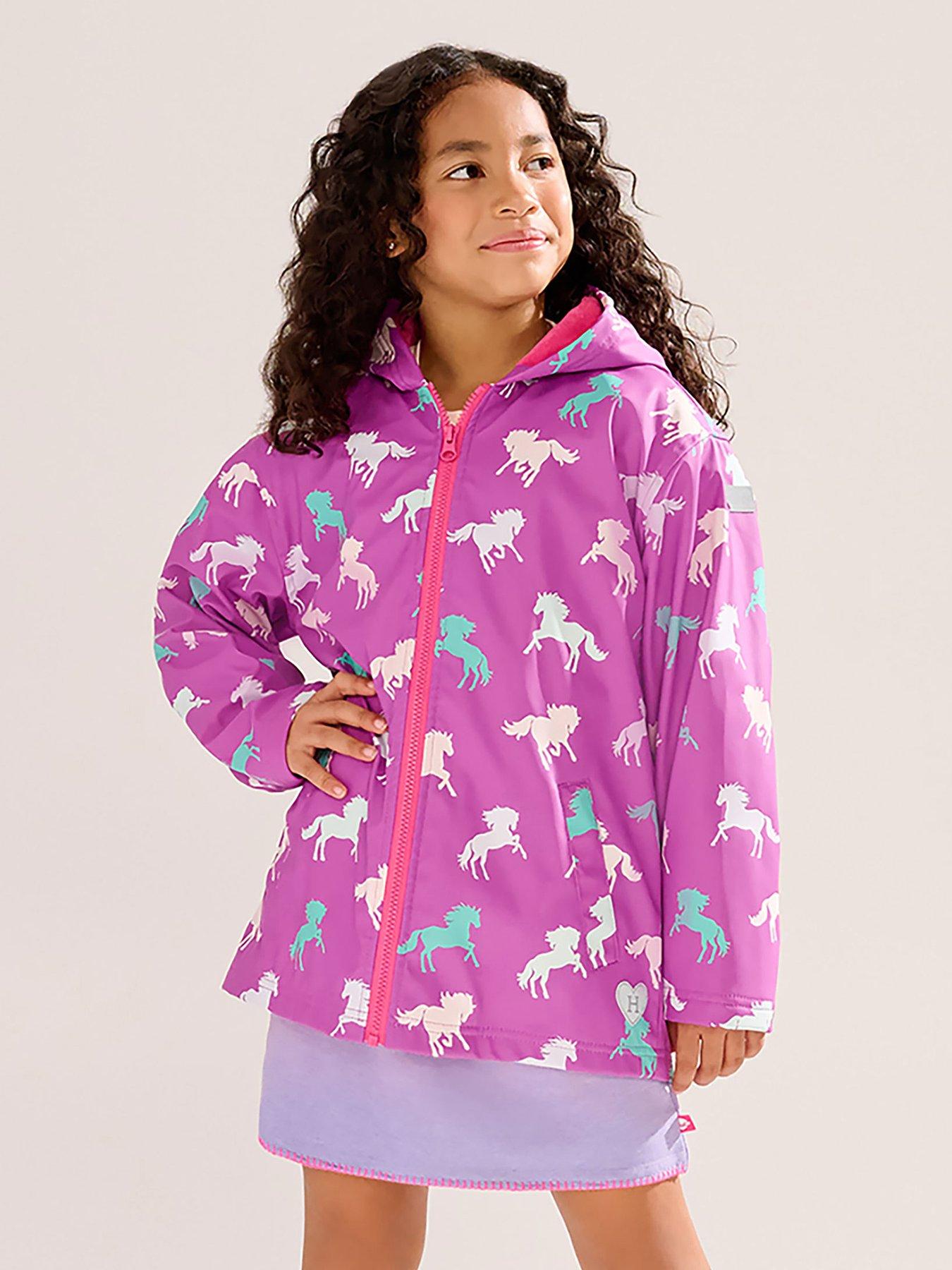 Image of Hatley Girls Leaping Horses Zip Up Rain Jacket - Purple