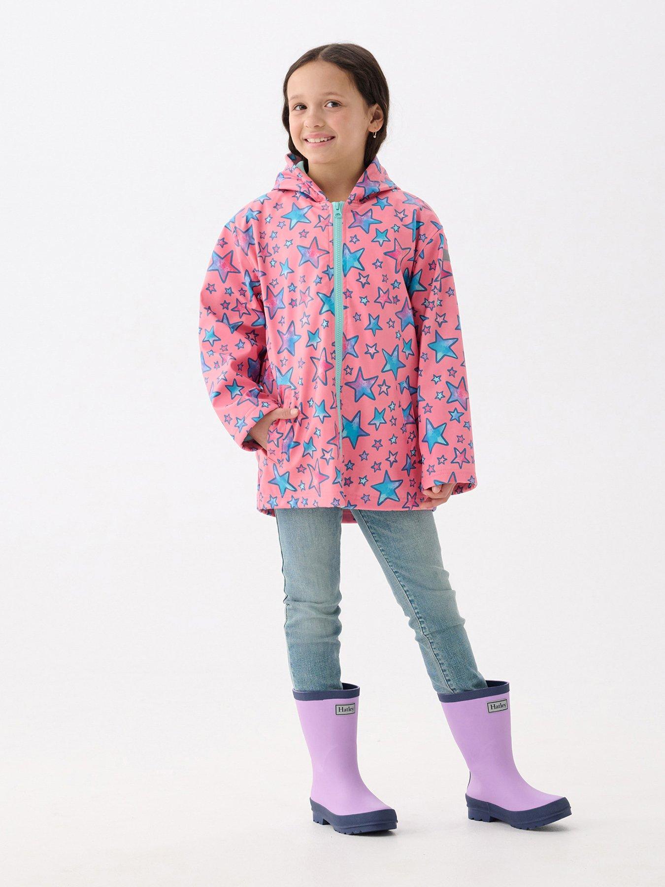 undefined Girls Watercolour Doodles Zip Up Rain Jacket - Pink