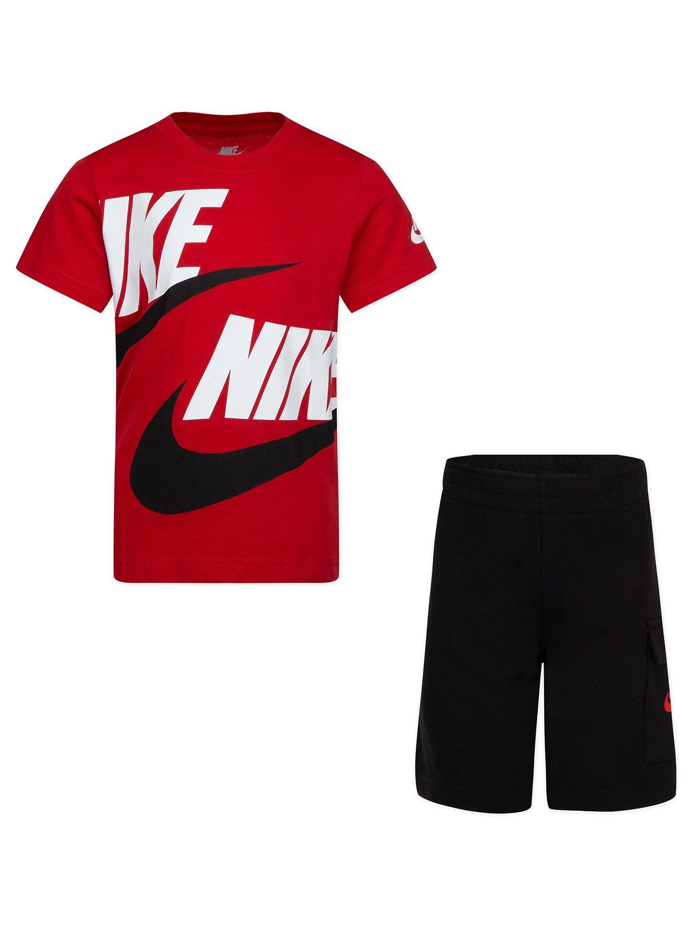 Image of Nike Kids Boys Cargo Short And S/s T-shirt Set - Black/red