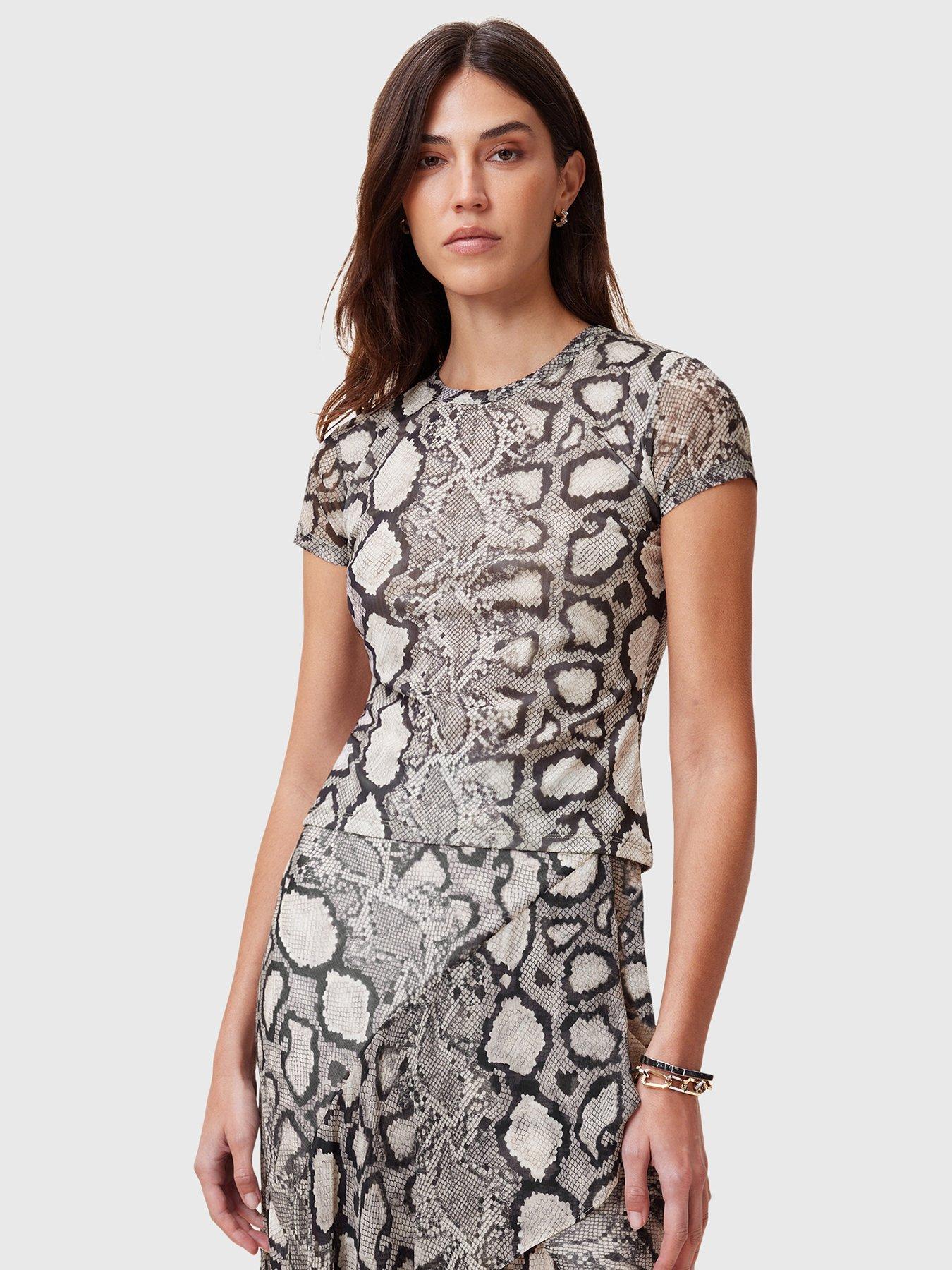 Image of AllSaints Ellie Mesh Snake Print T-Shirt - Multi