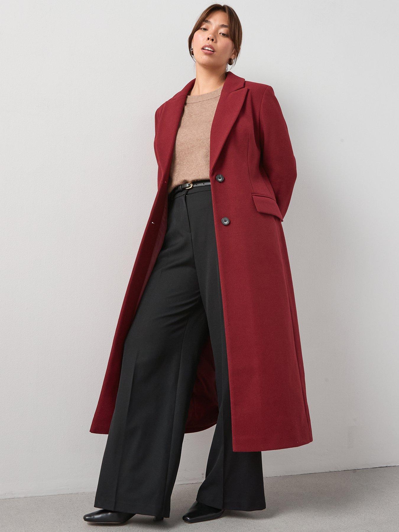 Image 1 of 6 of V by Very Curve Single Breasted Coat - Red