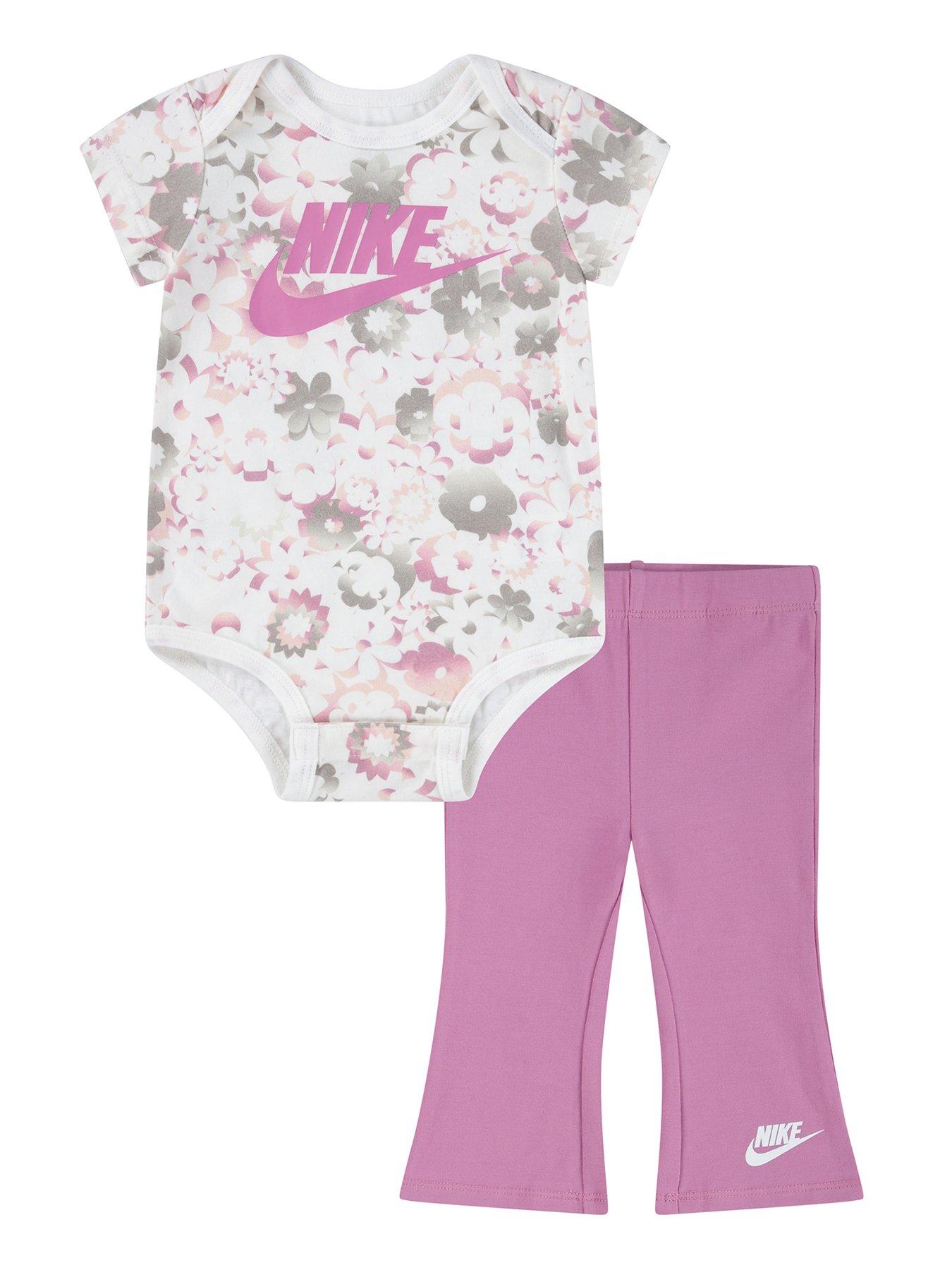 Image 1 of 4 of Nike Infant Girls Floral Bodysuit And Legging Set - Pink