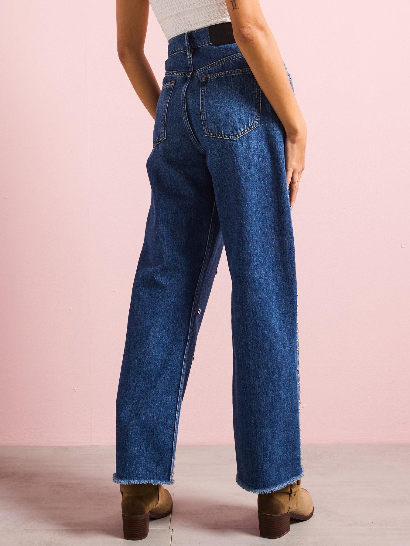 Image 3 of 6 of AllSaints Blake Studded Wide Leg Denim Jeans - Blue