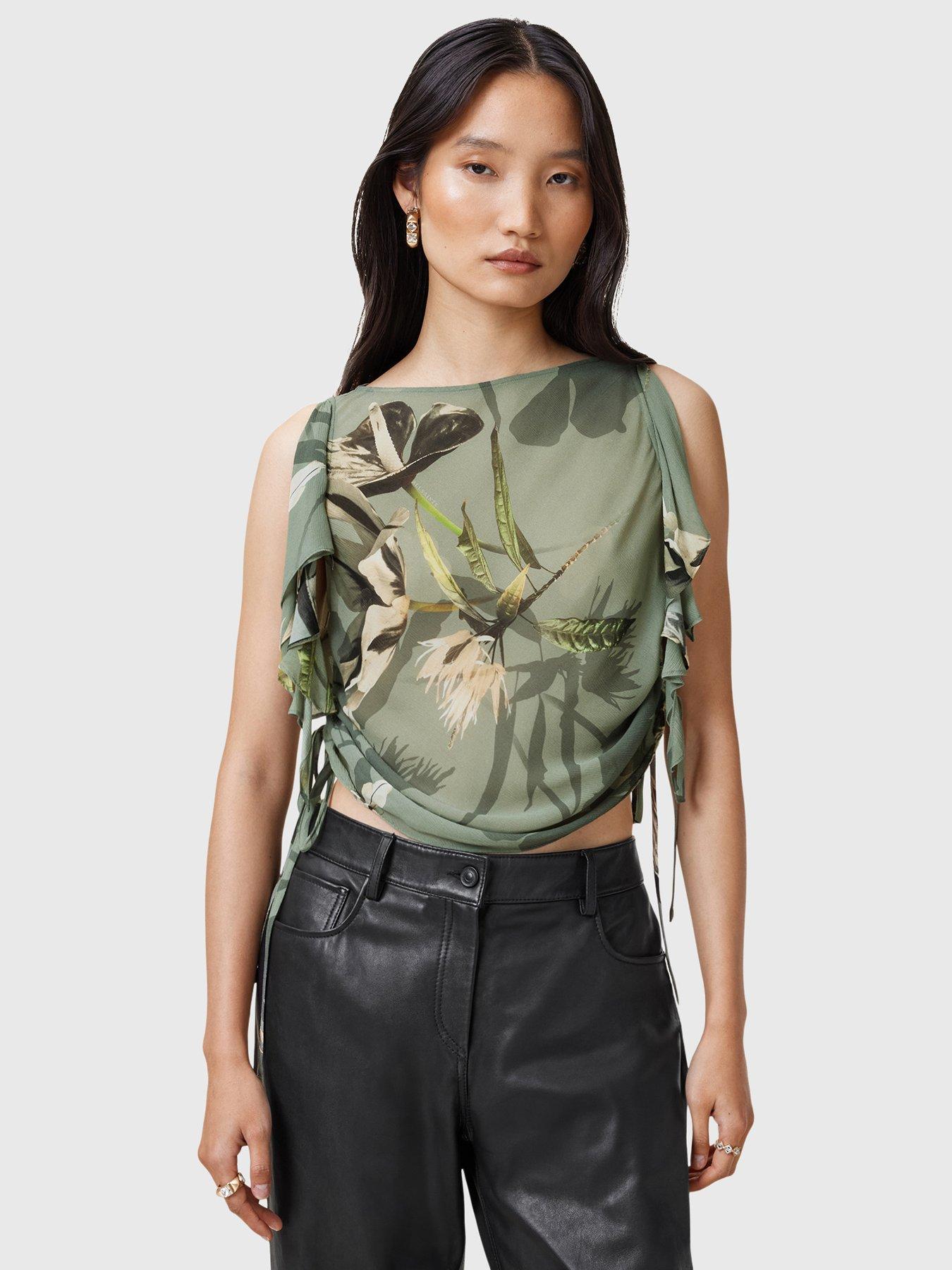 allsaints-bettie-floral-print-adjustable-drawcord-top-green