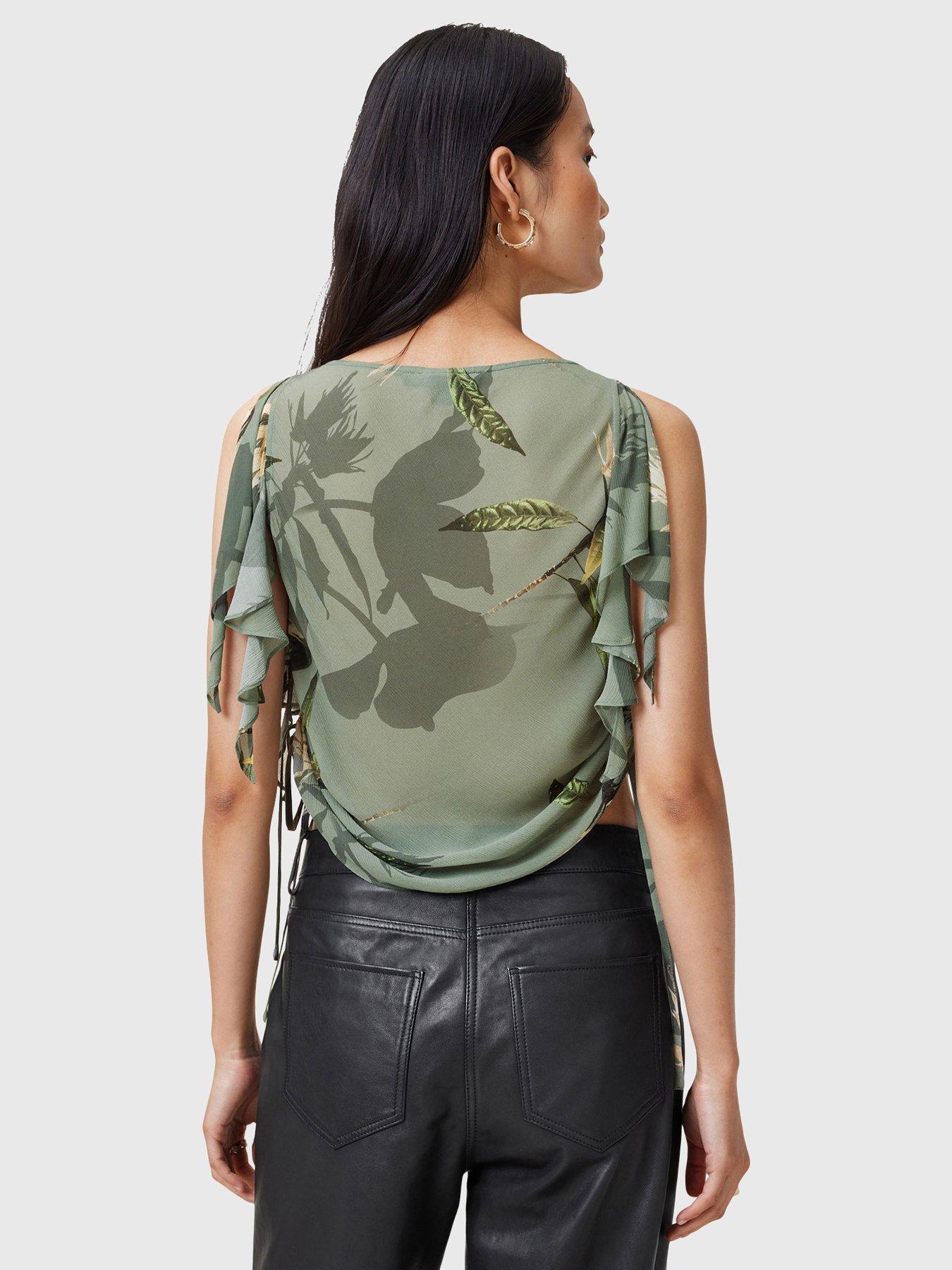 Image 2 of 6 of AllSaints Bettie Floral Print Adjustable Drawcord Top - Green