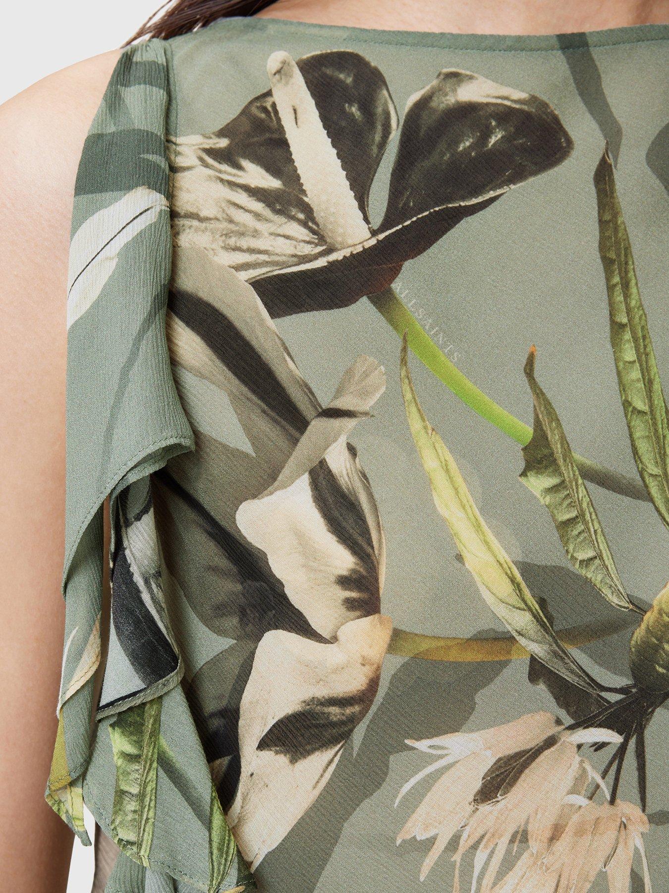 Image 4 of 6 of AllSaints Bettie Floral Print Adjustable Drawcord Top - Green