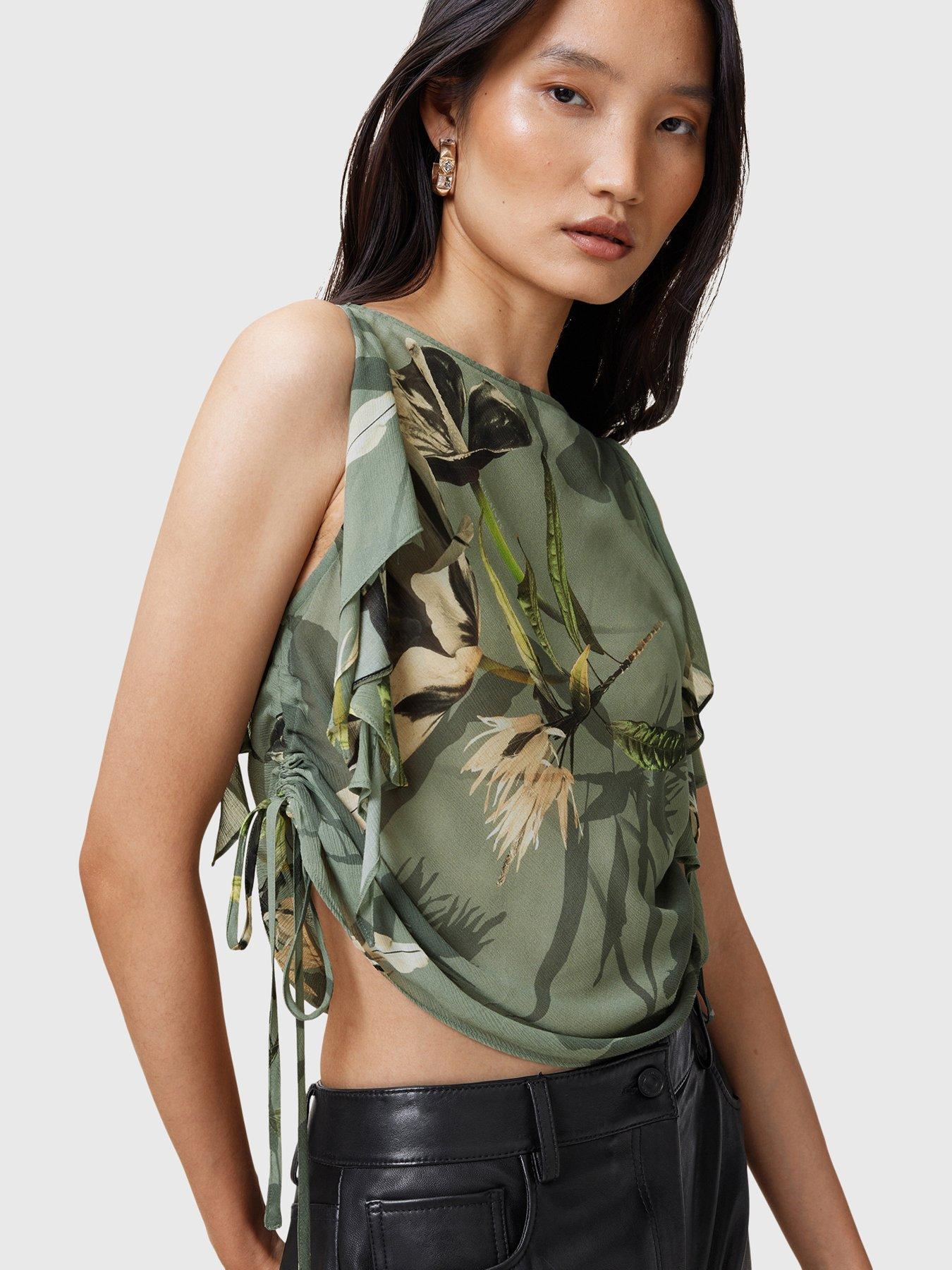 Image 5 of 6 of AllSaints Bettie Floral Print Adjustable Drawcord Top - Green