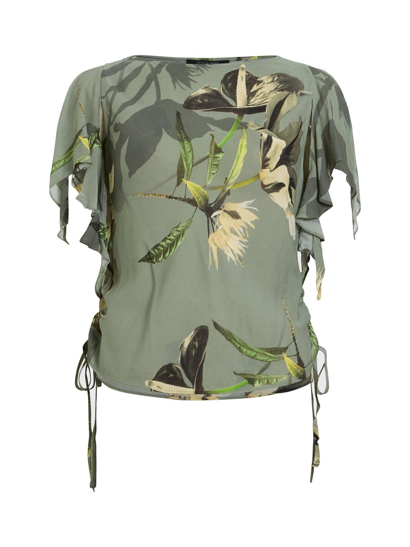 Image 6 of 6 of AllSaints Bettie Floral Print Adjustable Drawcord Top - Green