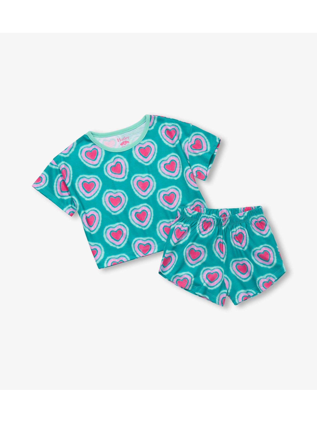 Image 2 of 2 of Hatley Girls Glowing Hearts Short Pyjama Set - Green