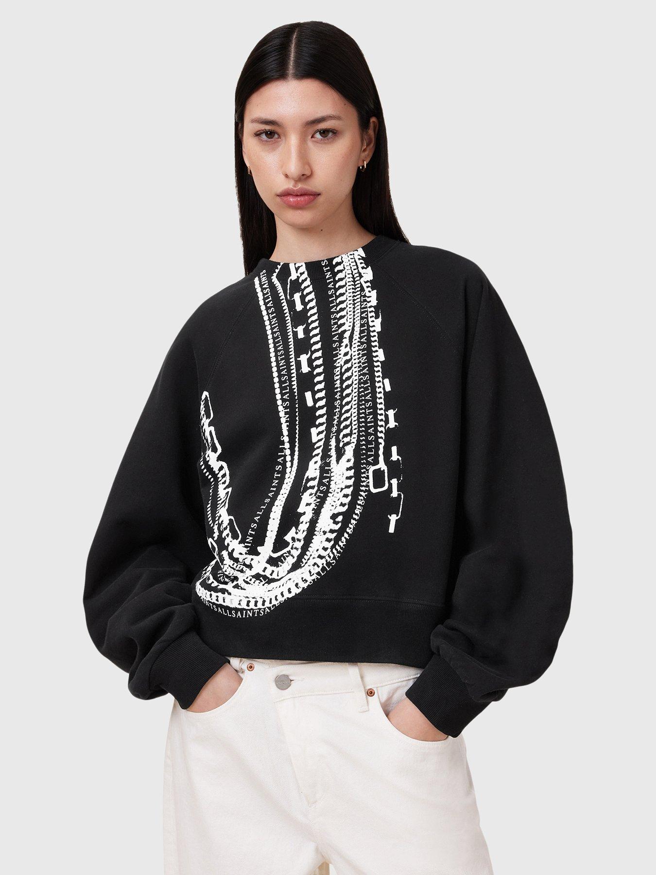 Image 1 of 6 of AllSaints Metallo Dana Printed Zip Sweatshirt - Black
